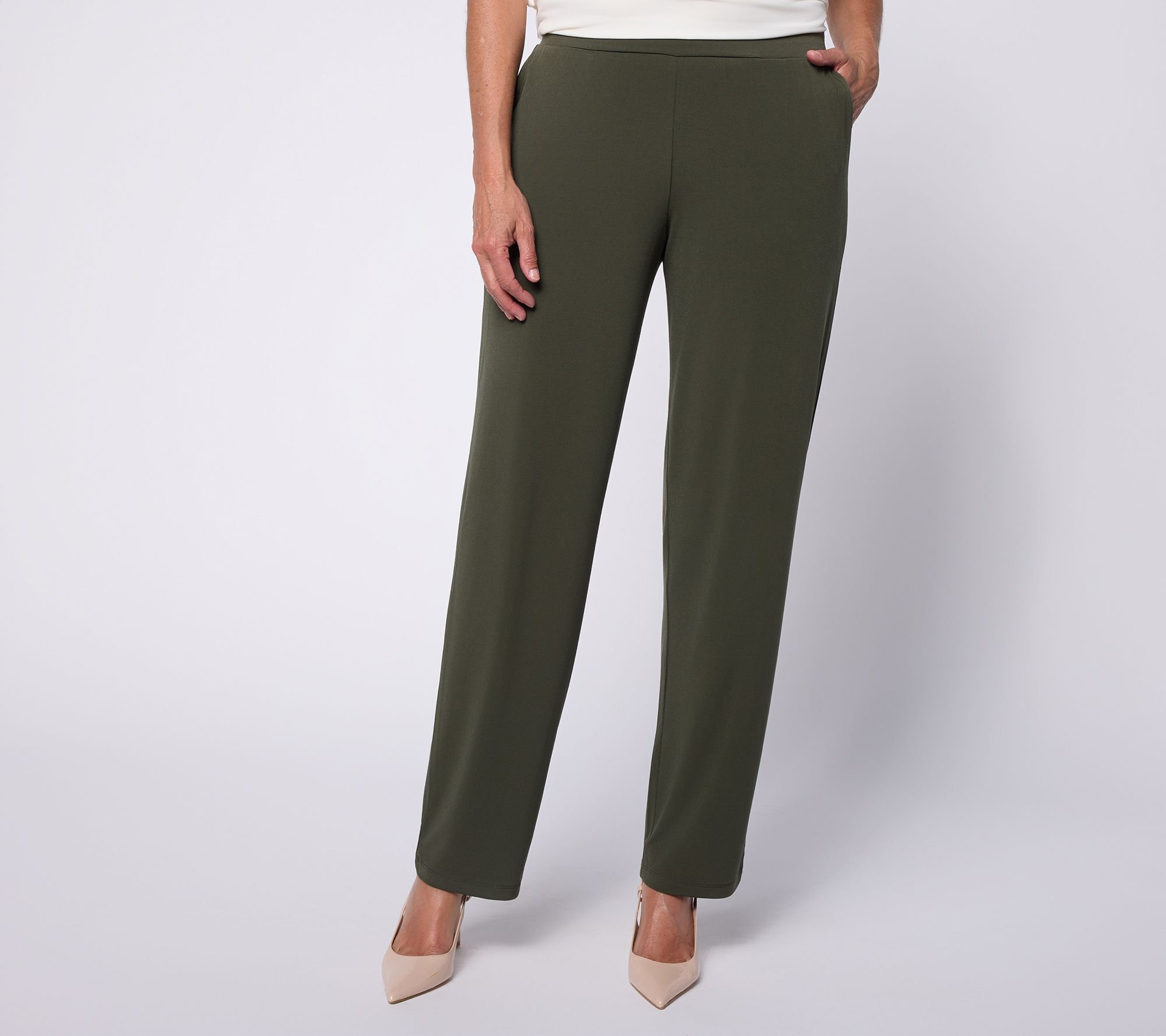 Susan Graver Petite Liquid Knit Straight Leg Pants