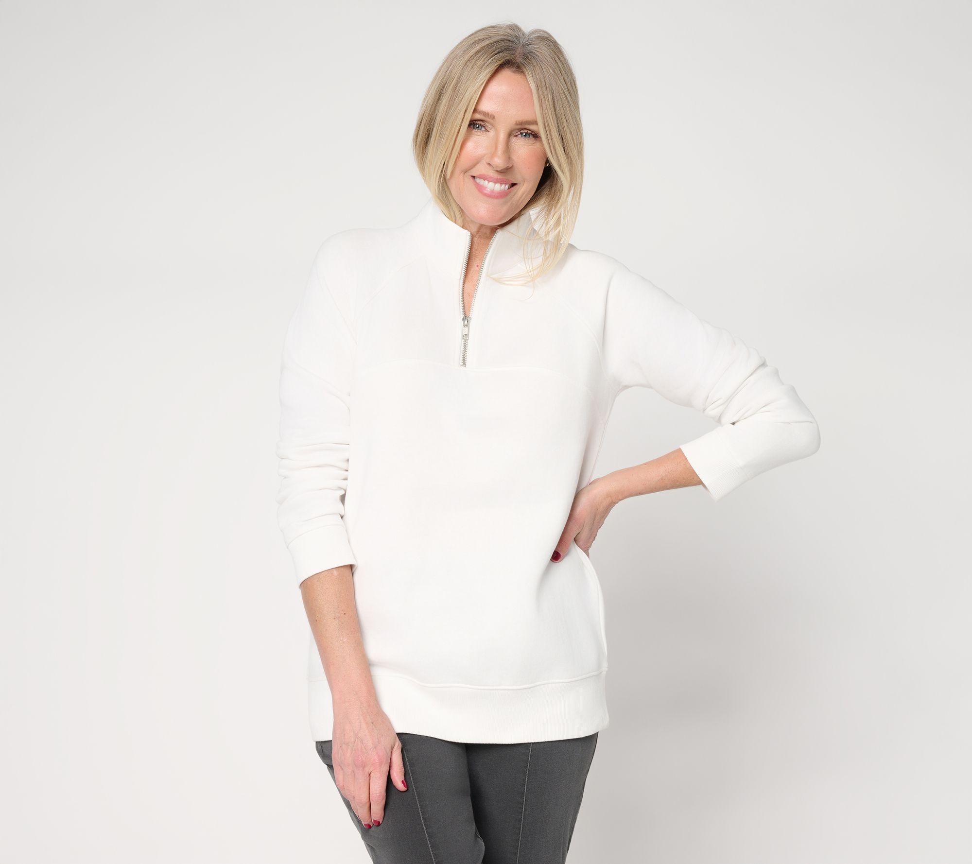 "As Is" Susan Graver CloudSoft Fleece Quarter Zip Sweatshirt