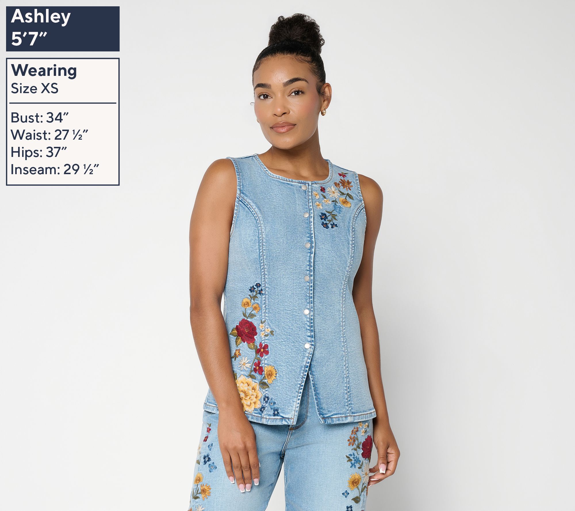 Driftwood Deanna Embroidered Vest - Medium Wash Bloomful - QVC.com
