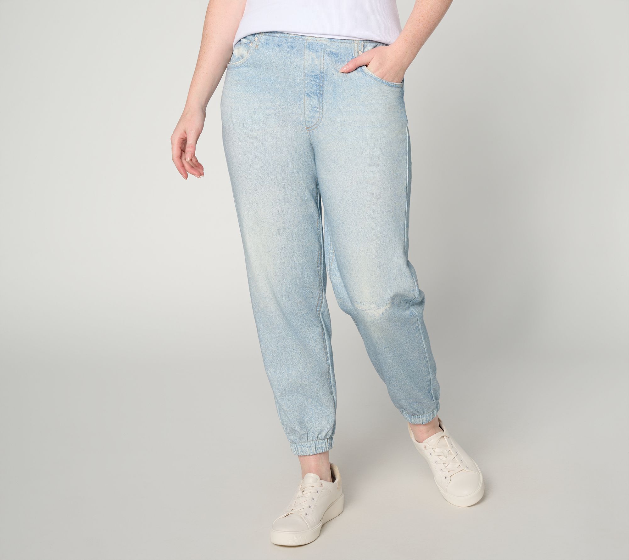 "As Is" AnyBody Petite Printed Denim Effect French Terry Joggers