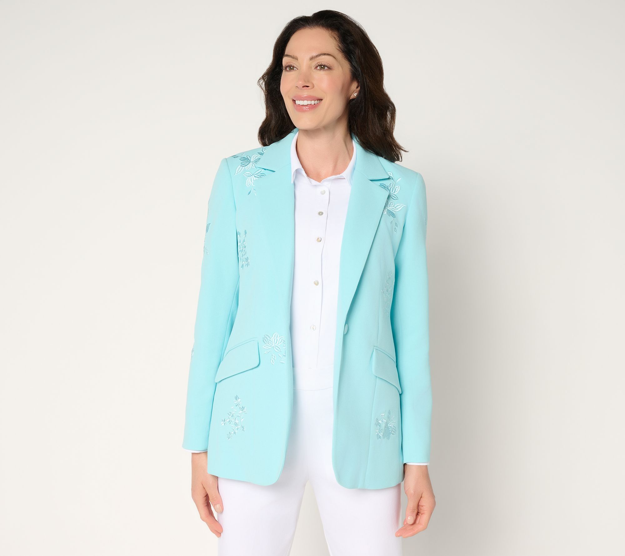 "As Is" Dennis Basso Petite Luxe Crepe Blazer with Embroidery