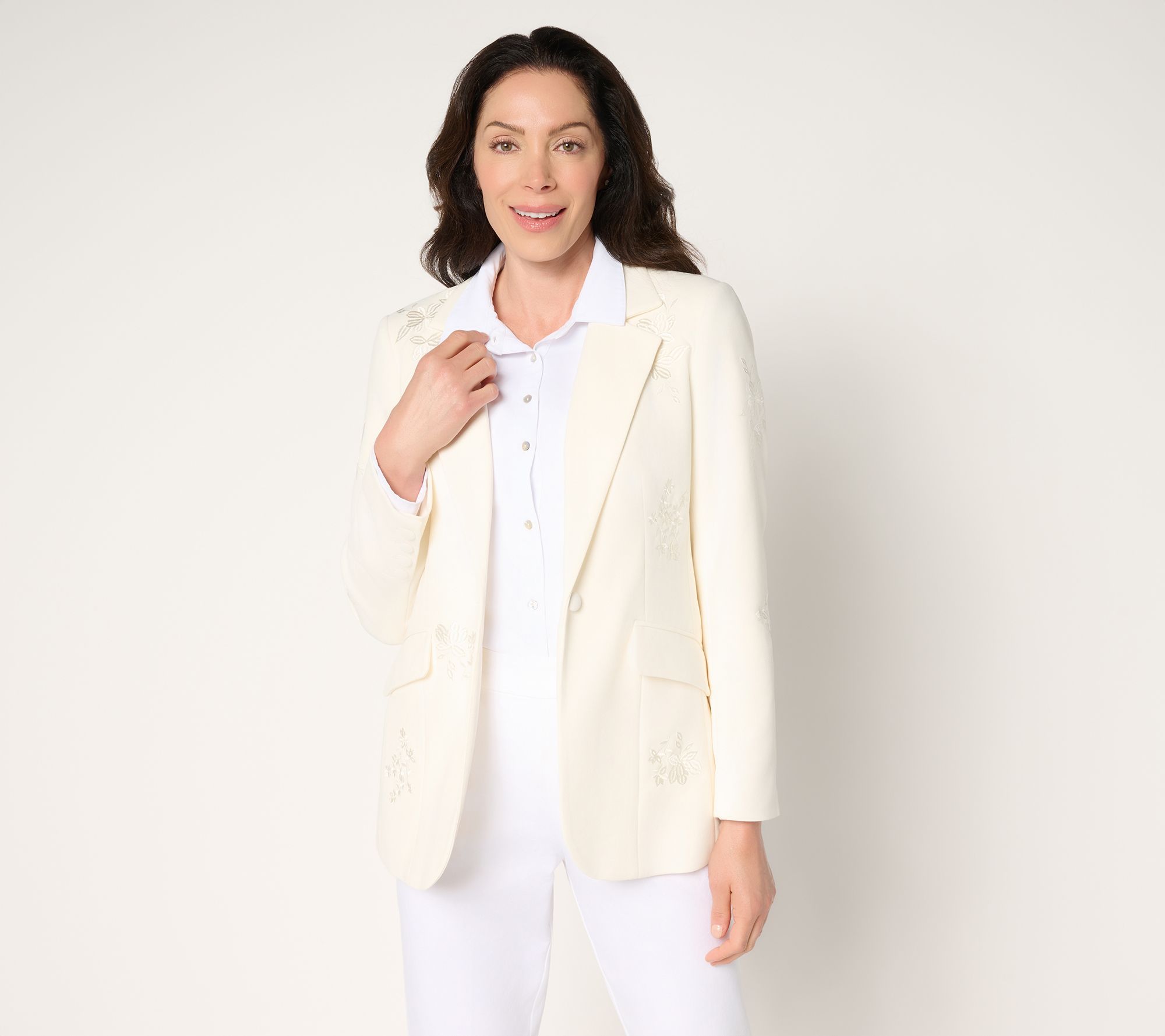 "As Is" Dennis Basso Petite Luxe Crepe Blazer with Embroidery