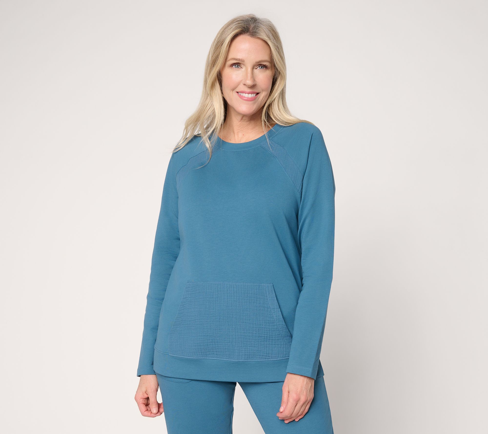 "As Is" Denim & Co. Active French Terry Raglan Sleeve Mixed Media Top