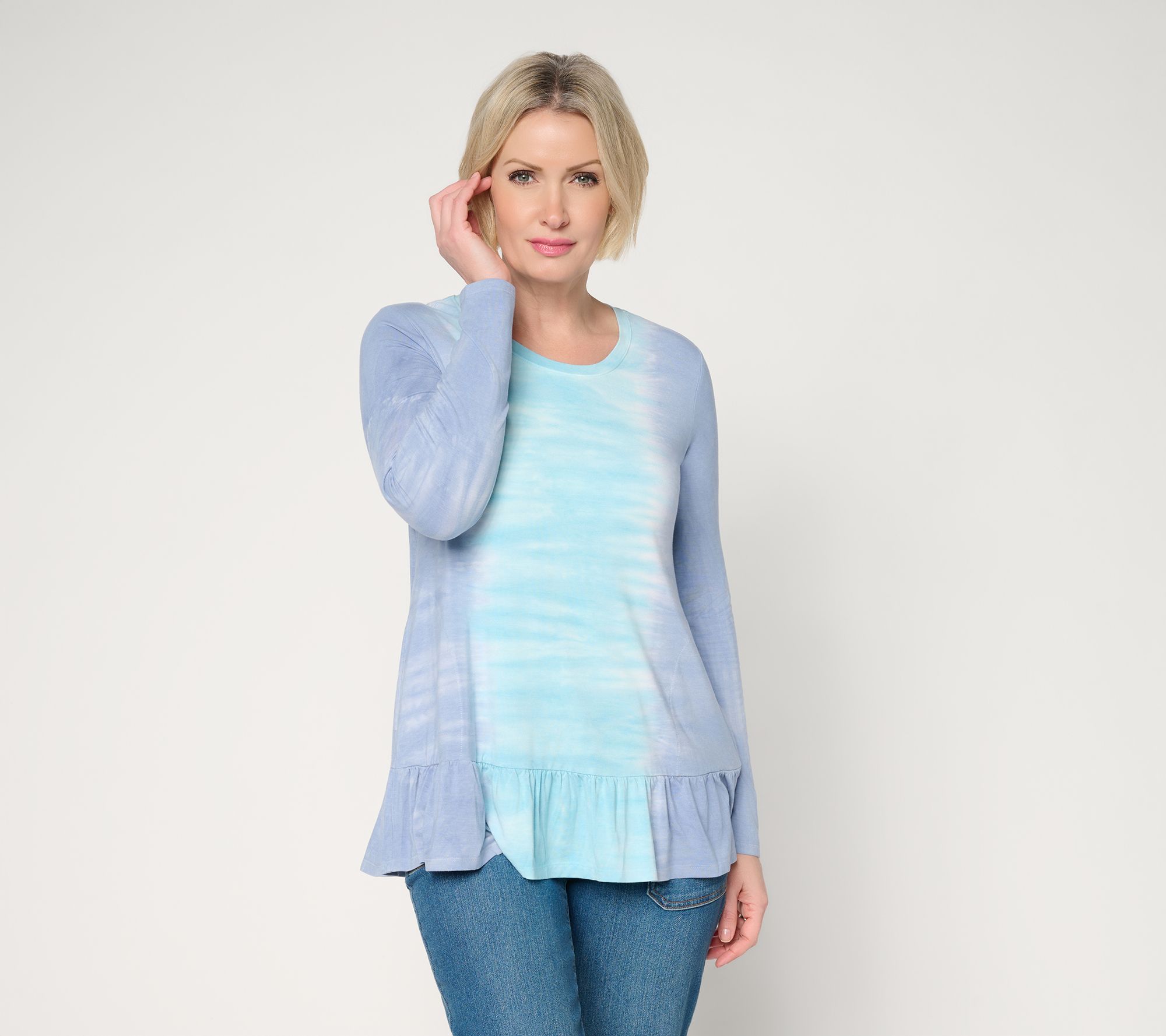 "As Is" LOGO by Lori Goldstein Rayon 230 Dye Effect Top with Ruffle Hem