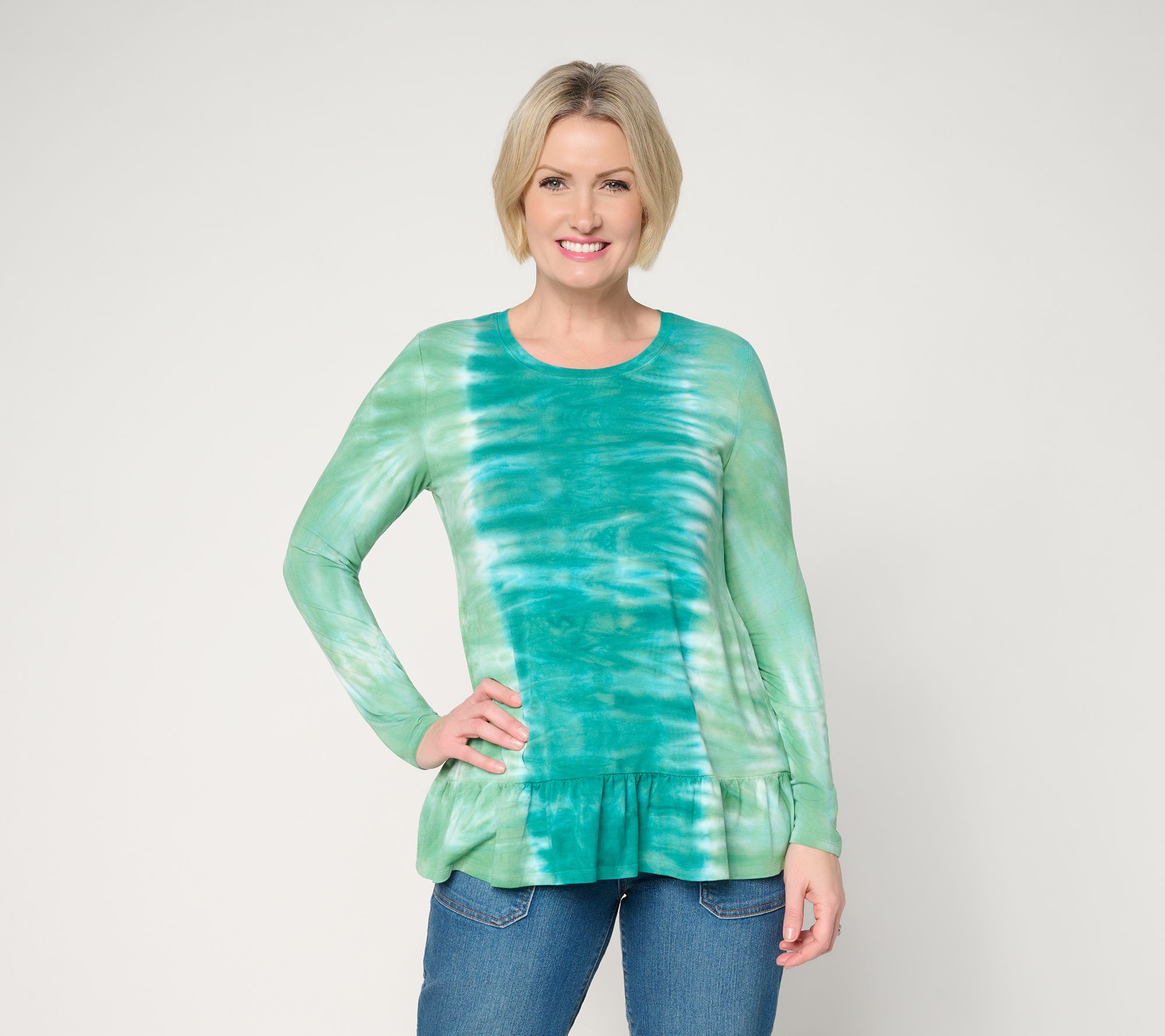 "As Is" LOGO by Lori Goldstein Rayon 230 Dye Effect Top with Ruffle Hem