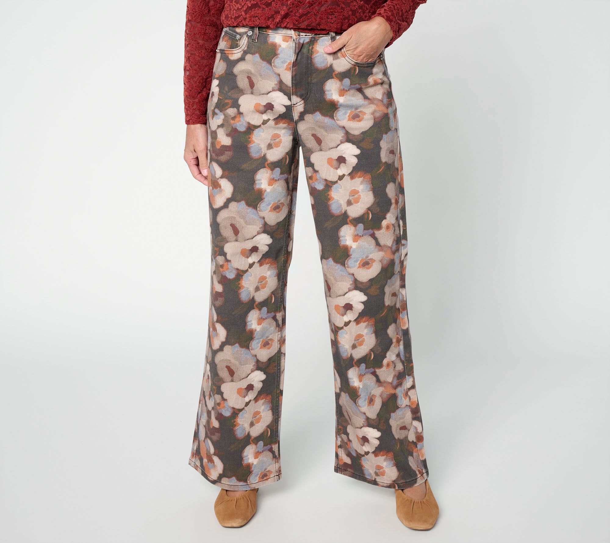 LOGO by Lori Goldstein Blurry Floral Wide Leg Jeans