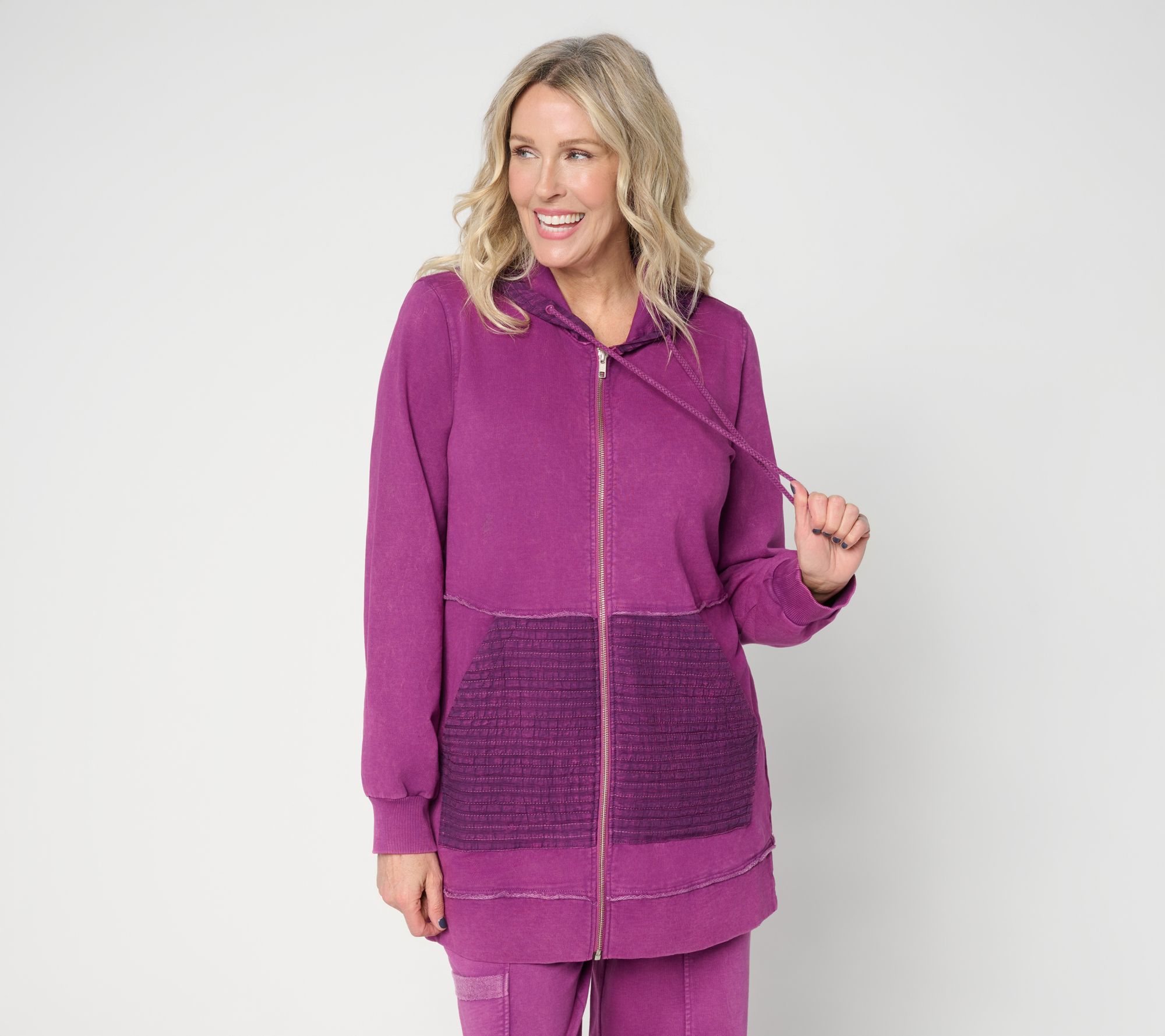 "As Is" LOGO Lounge by Lori Goldstein Overdye Zip Front Hoodie