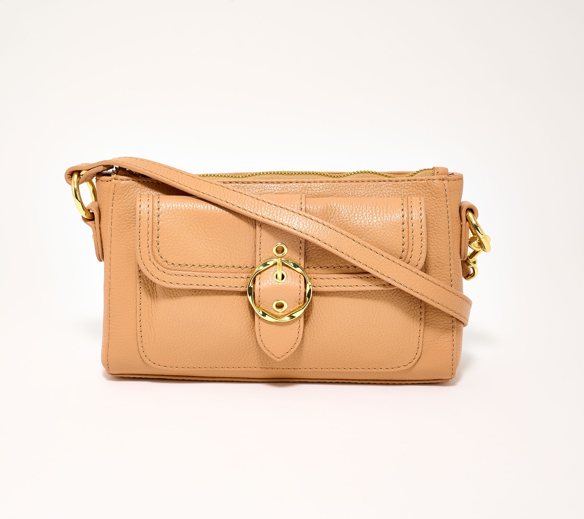 "As Is" Kim Gravel Swift Leather Convert Crossbody w/ RFID Wallet