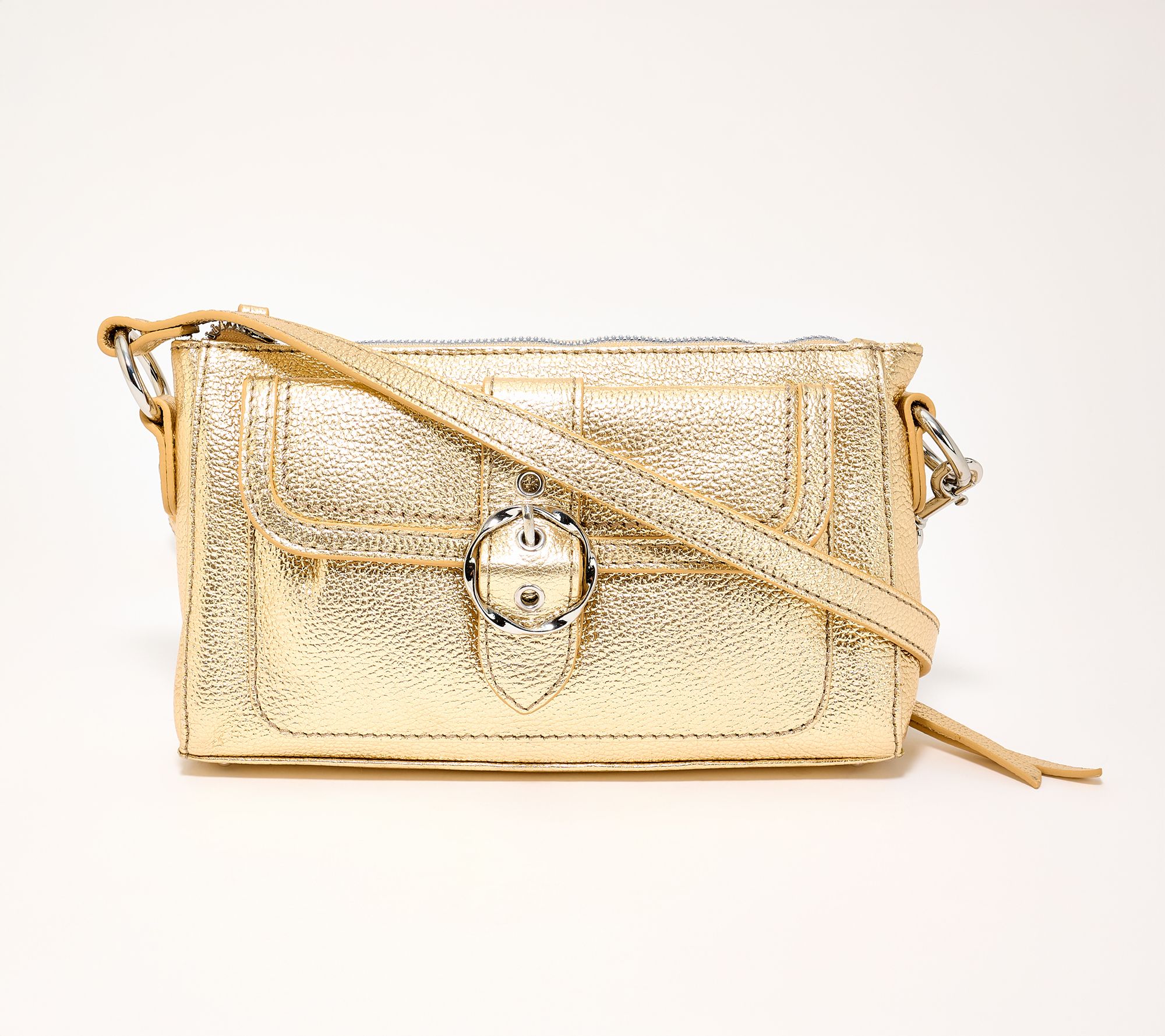 "As Is" Kim Gravel Swift Leather Convert Crossbody w/ RFID Wallet