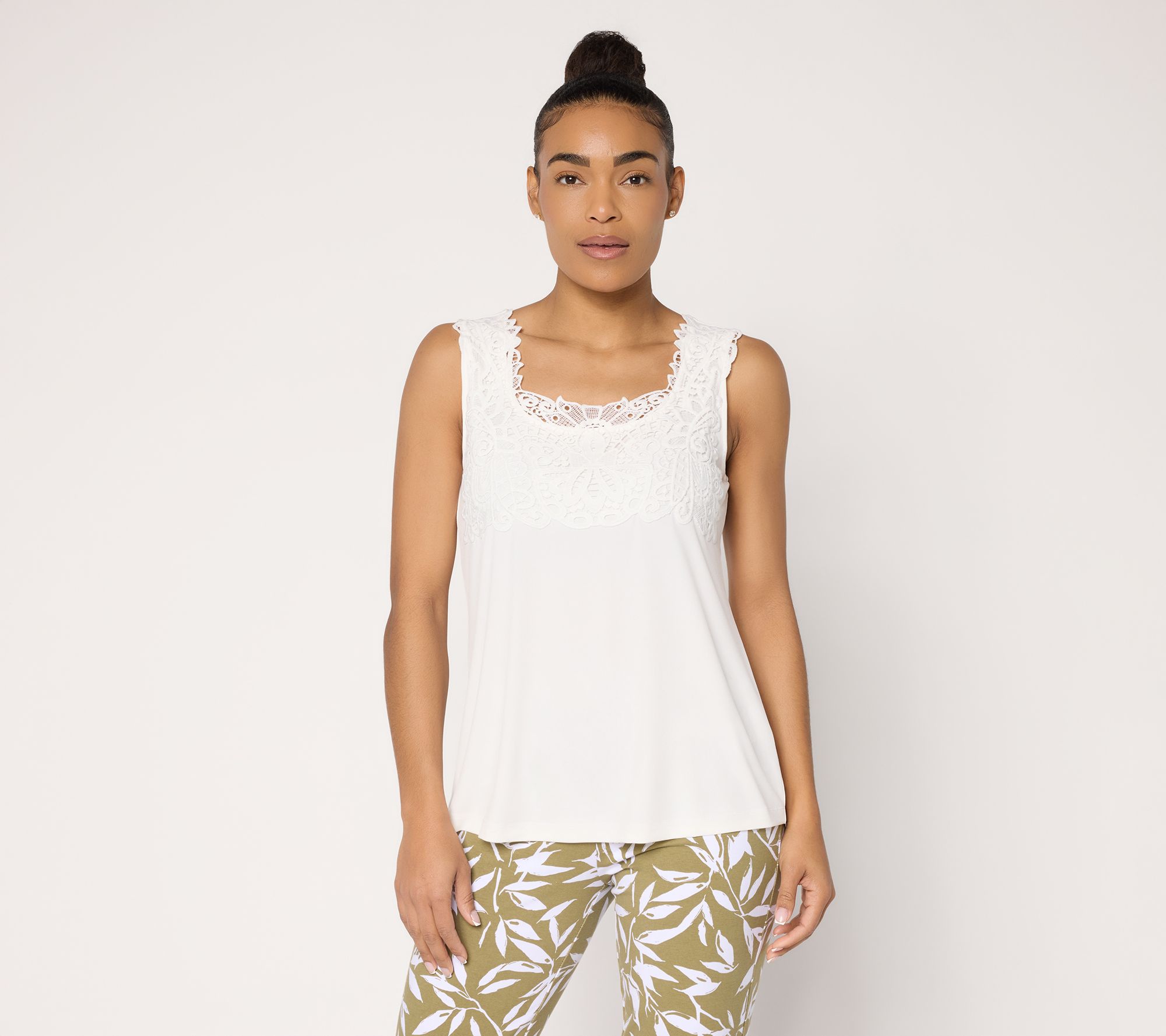"As Is" Susan Graver Liquid Knit Sleeveless Top with Lace Detail