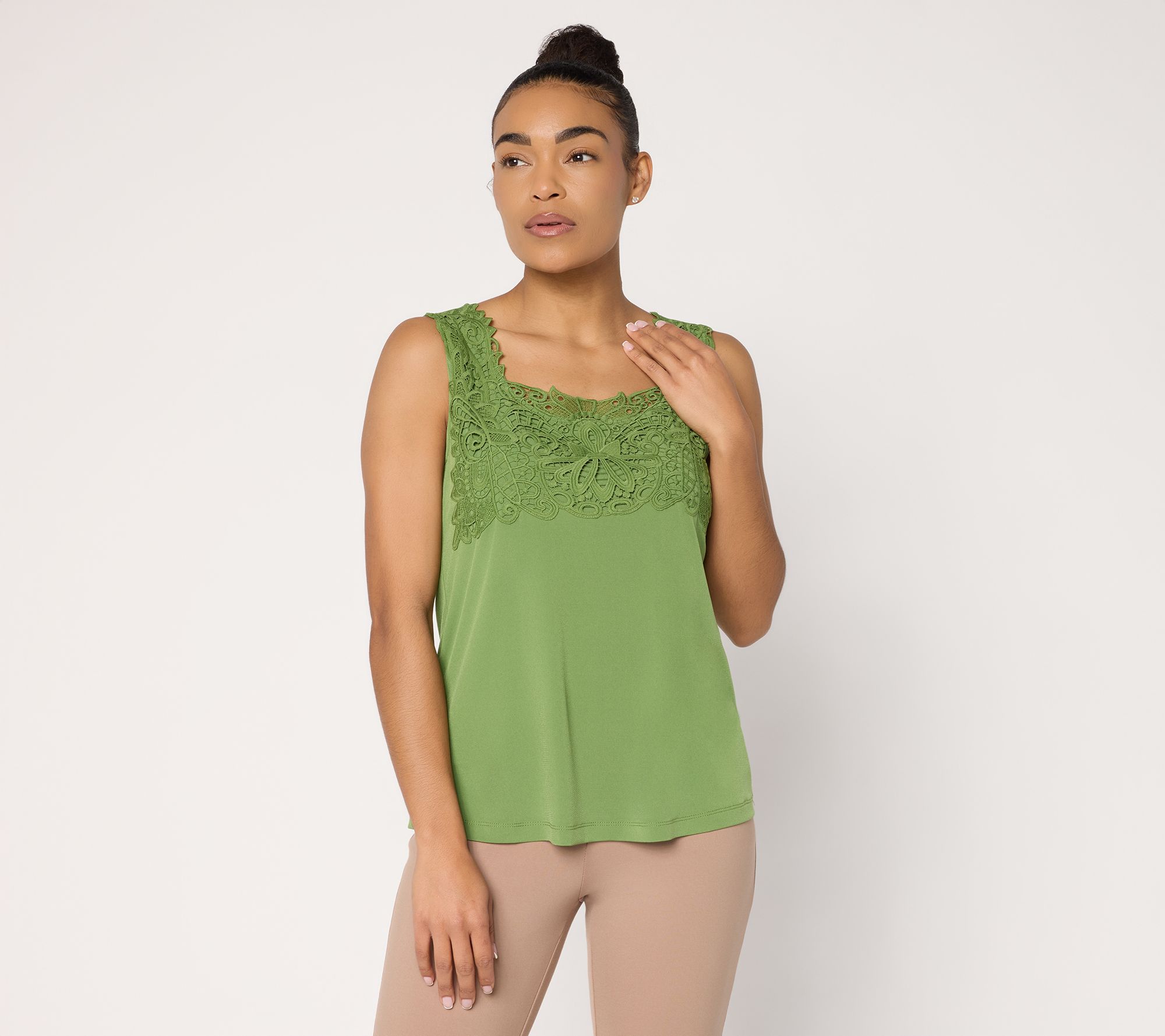 "As Is" Susan Graver Liquid Knit Sleeveless Top with Lace Detail
