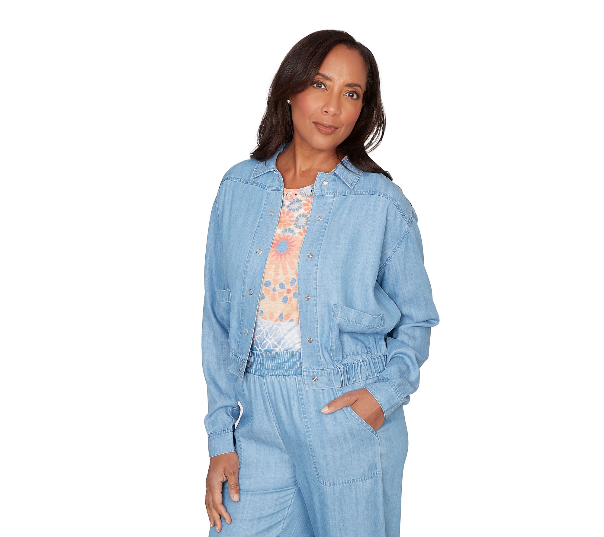 Alfred Dunner Petite Casual Elastic Lyocell Shirt Jacket - QVC.com
