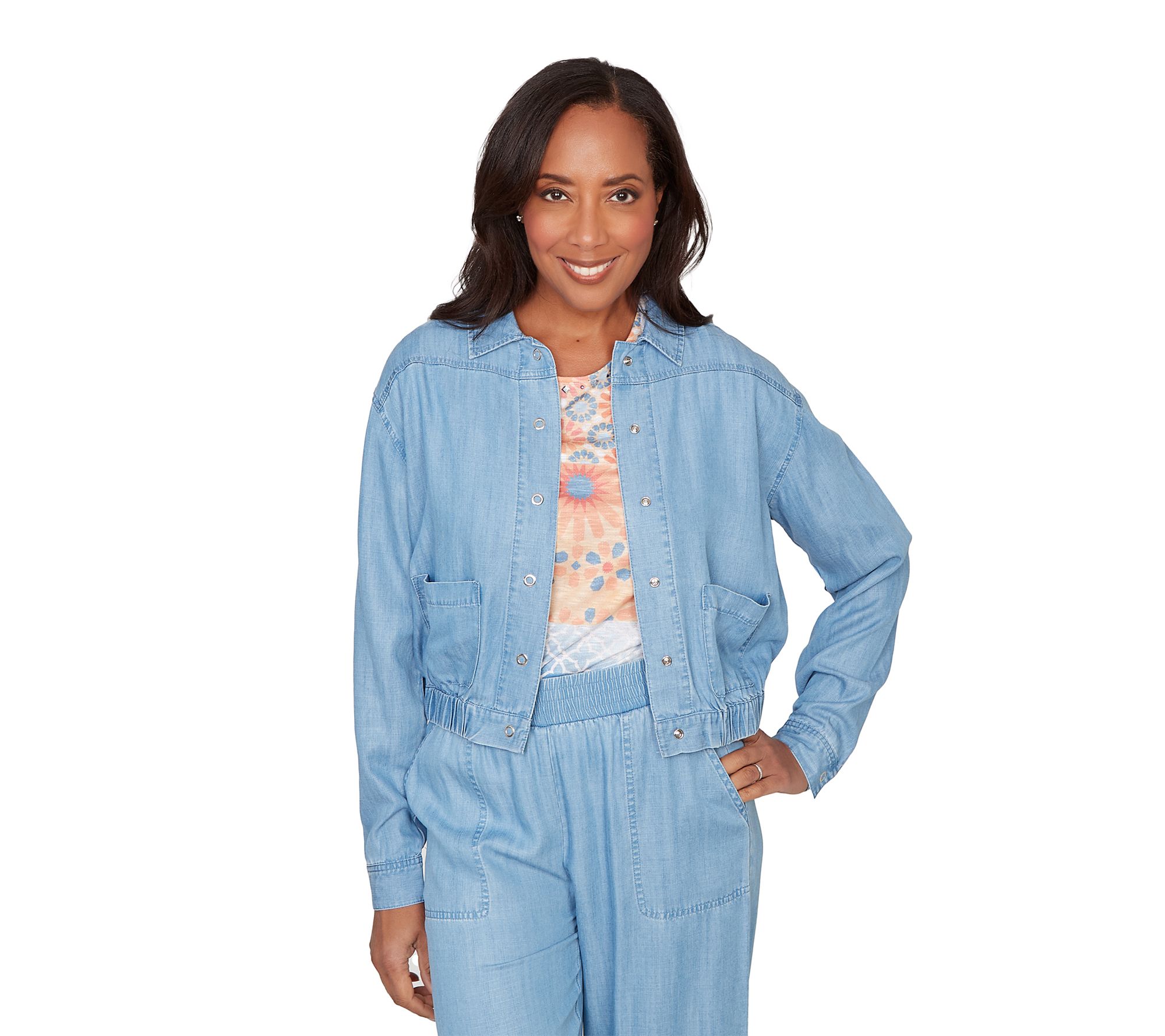 Alfred Dunner Petite Casual Elastic Lyocell Shirt Jacket
