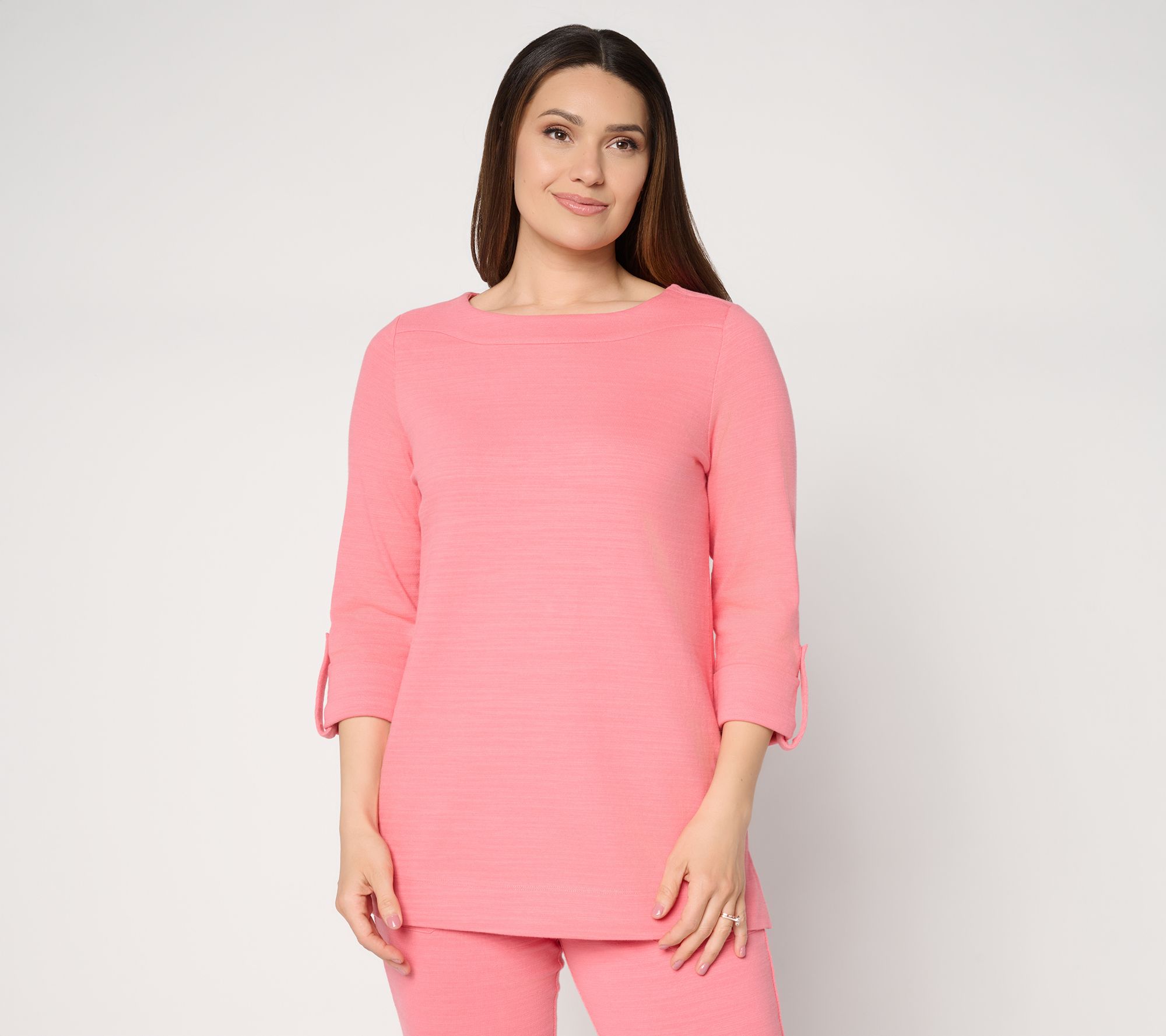 "As Is" Denim & Co. Active Reg Textured Cotton 3/4 Sleeve Tunic