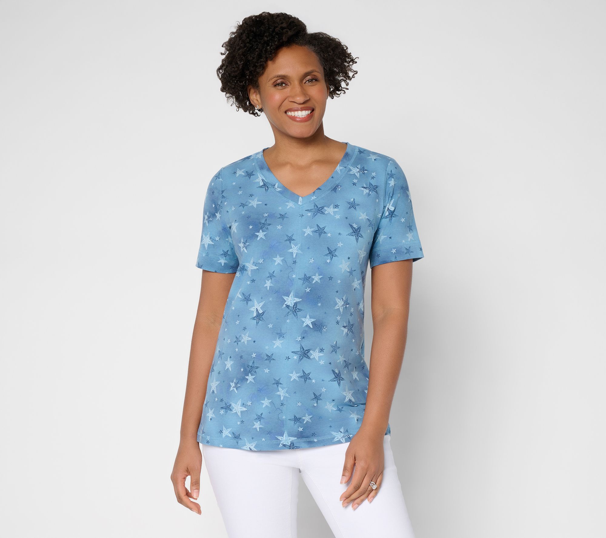 "As Is" Denim & Co. Active Printed Jersey Short Slv Top w/ Seam Detail