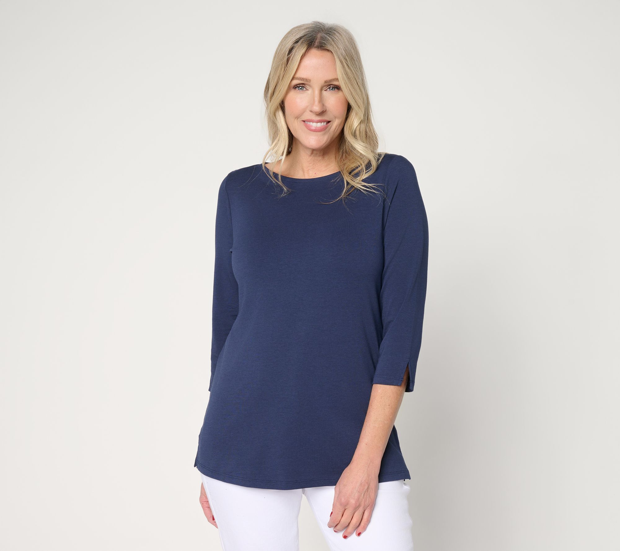 "As Is" Denim & Co. Beach Jersey 3/4 Sleeve Boat Neck Top