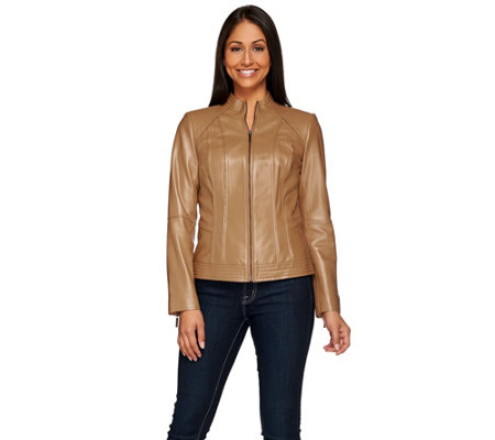 G.I.L.I. Zip Front Leather Jacket with Seaming Detail - Page 1 — QVC.com