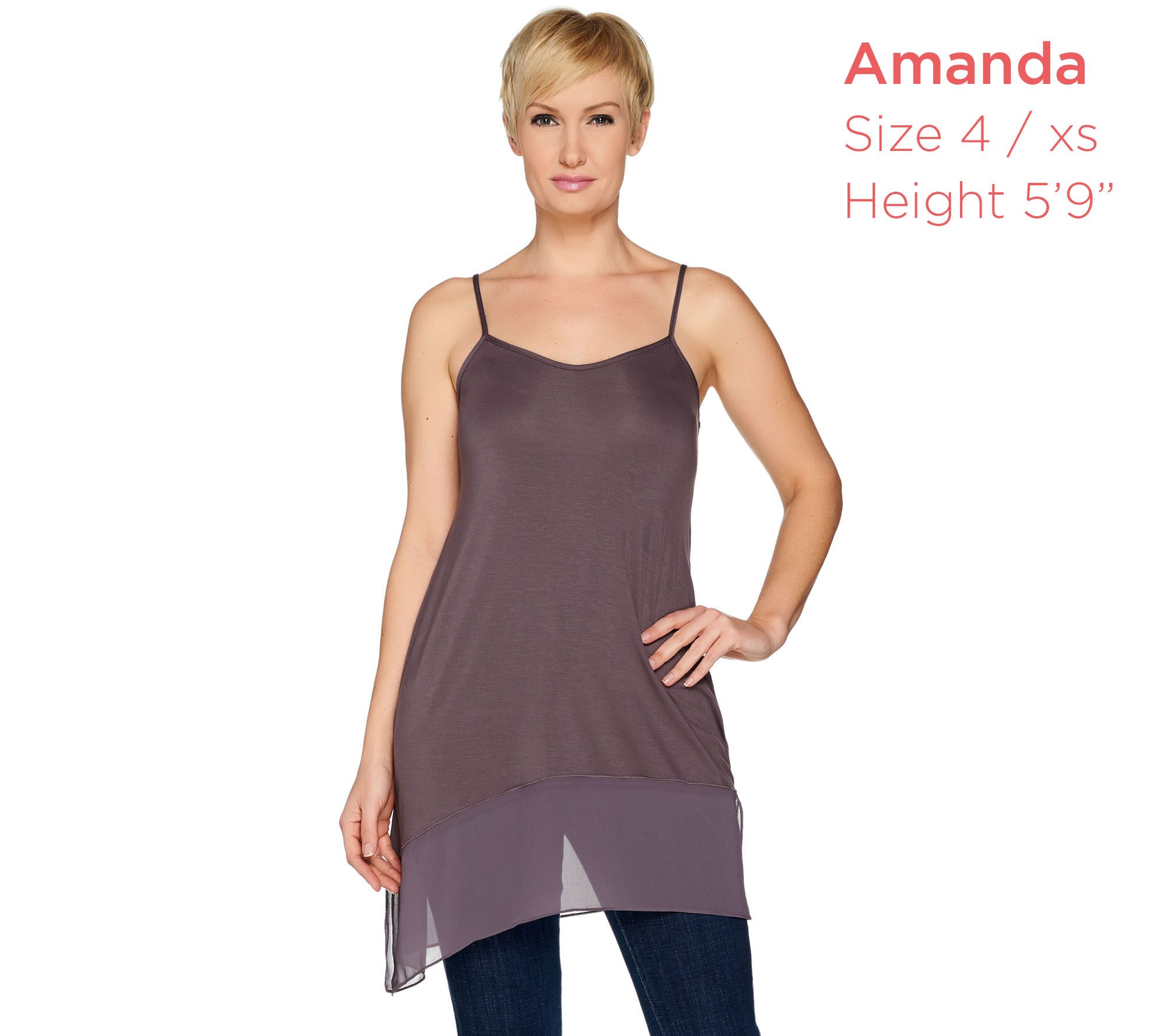 LOGO Layers by Lori Goldstein Solid Camisole with Chiffon Angled