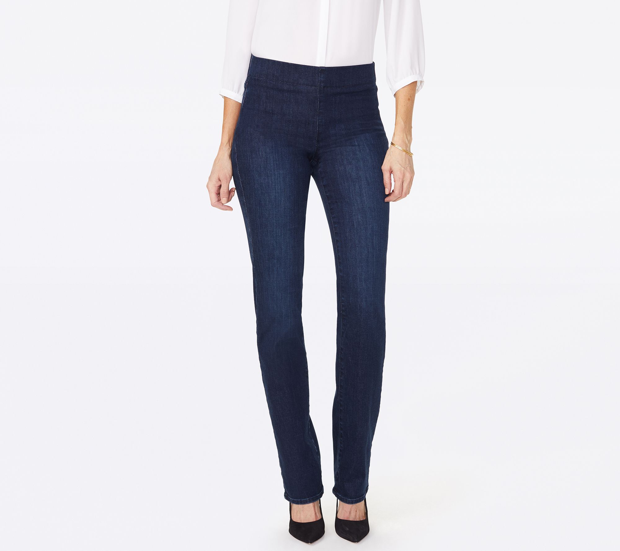 NYDJ Marilyn Straight Pull-On Jeans- Clean Denslowe - QVC.com