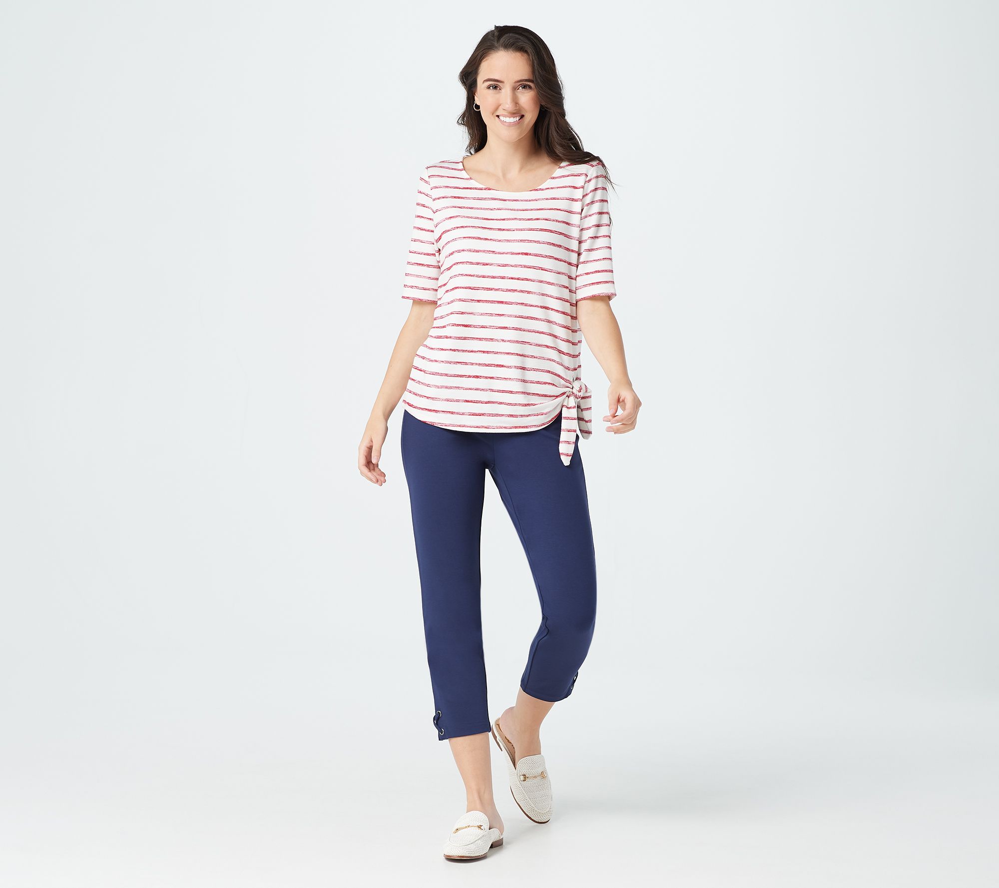 Belle by Kim Gravel Striped Sweater Knit Top with Grommet - QVC.com
