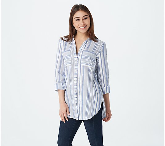 Susan Graver Yarn-Dyed Cotton Button-Front Shirt