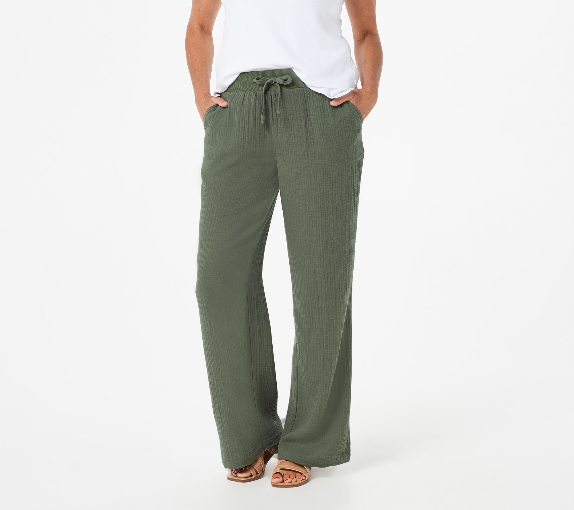 Denim & Co. Naturals Crinkle Gauze Pants with Pockets - QVC.com