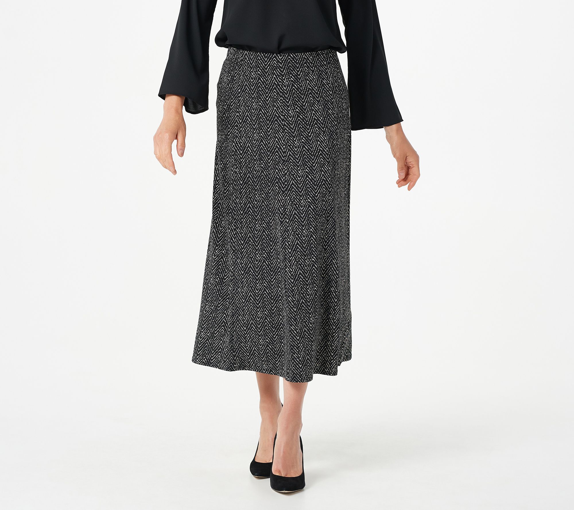Susan Graver Regular Printed Liquid Knit Pull-On Midi Skirt - QVC.com