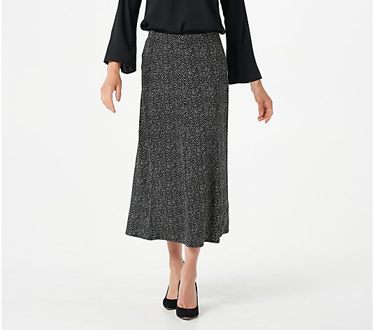 Susan Graver Regular Printed Liquid Knit Pull-On Midi Skirt
