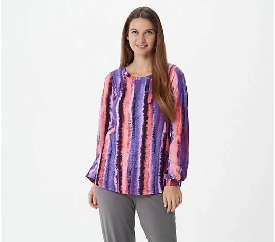 LOGO Lounge by Lori Goldstein Printed Top with Curved Hem