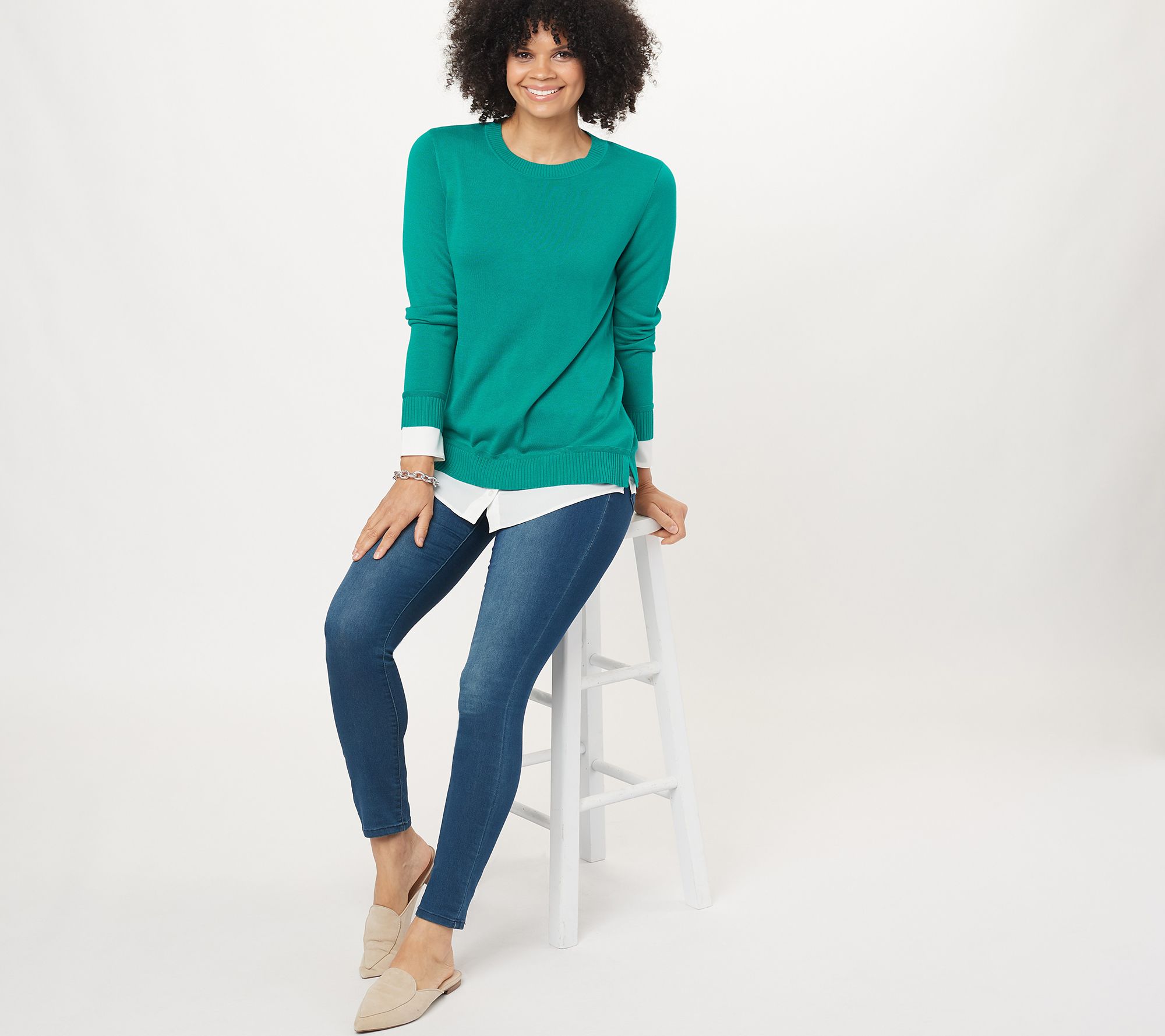 Isaac Mizrahi Live! Sweater with Layered Cuff and Hem