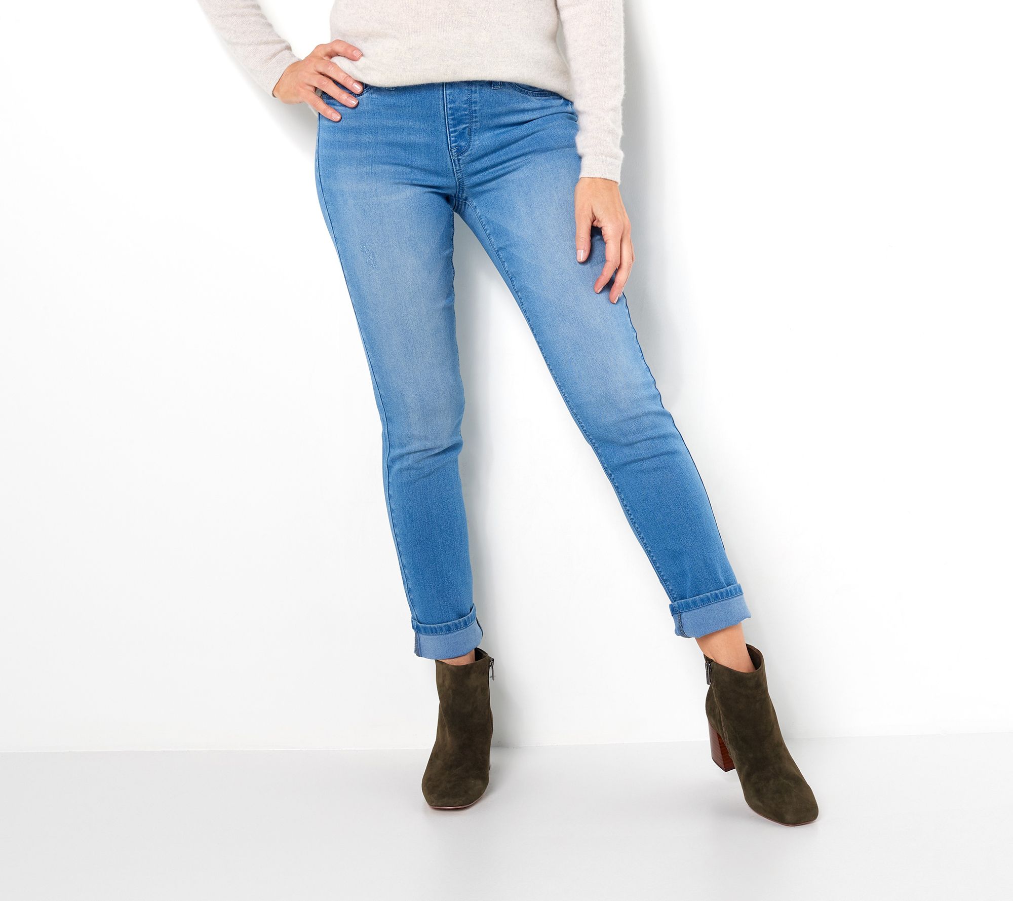 Laurie Felt Silky Denim Ankle Skinny Jeans with Raw Hem on QVC 