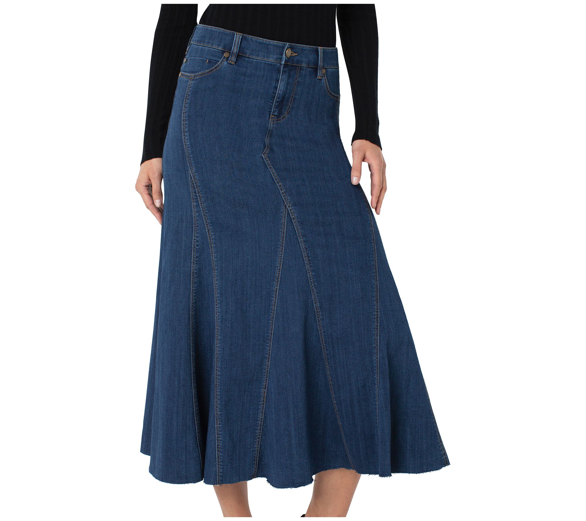 Liverpool Los Angeles Multi Panel FrayHem Skirt - QVC.com