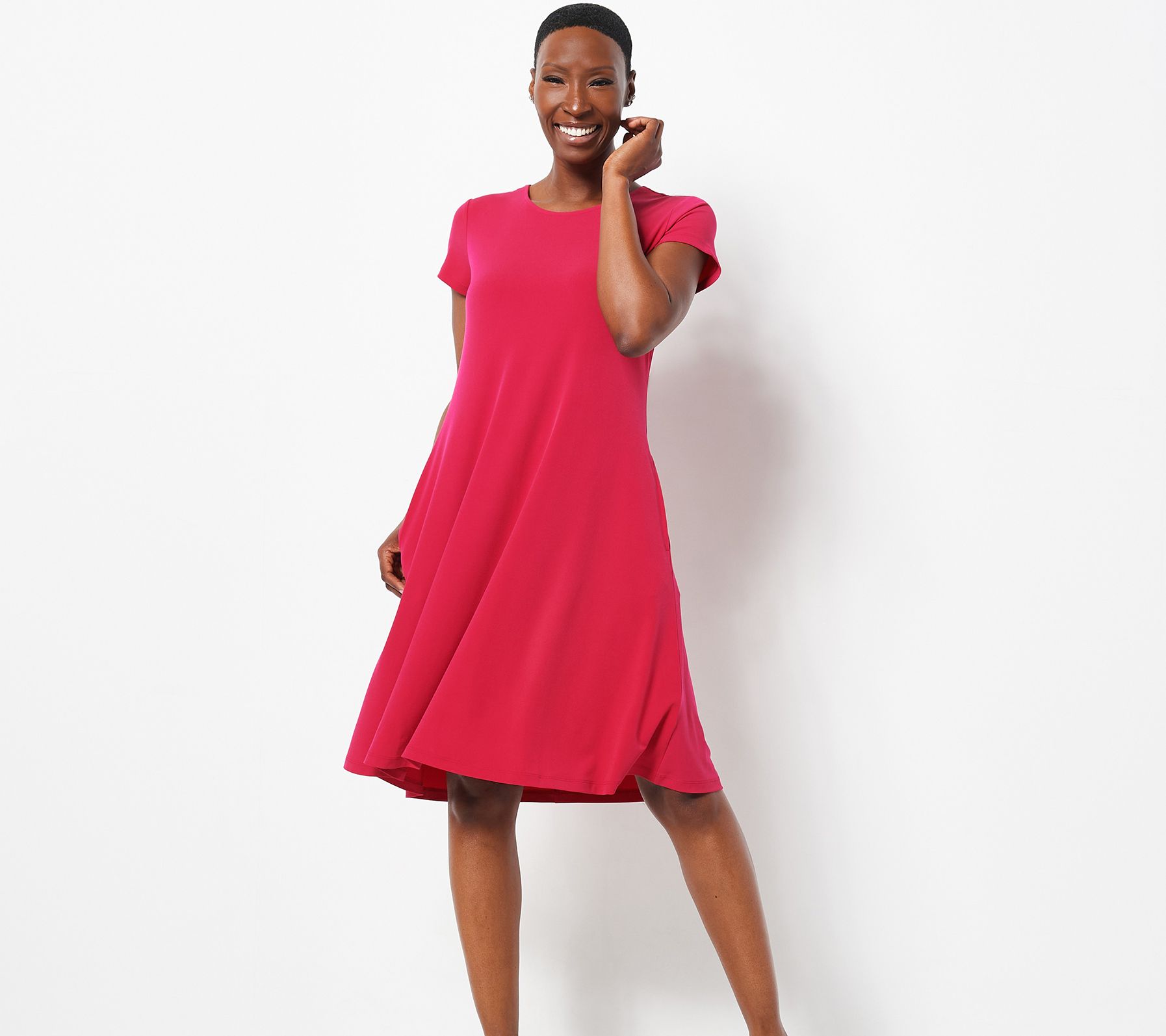 Women's Easy Fit Dress, Wrinkle-Resistant Knit 3/4 Sleeves Fluid