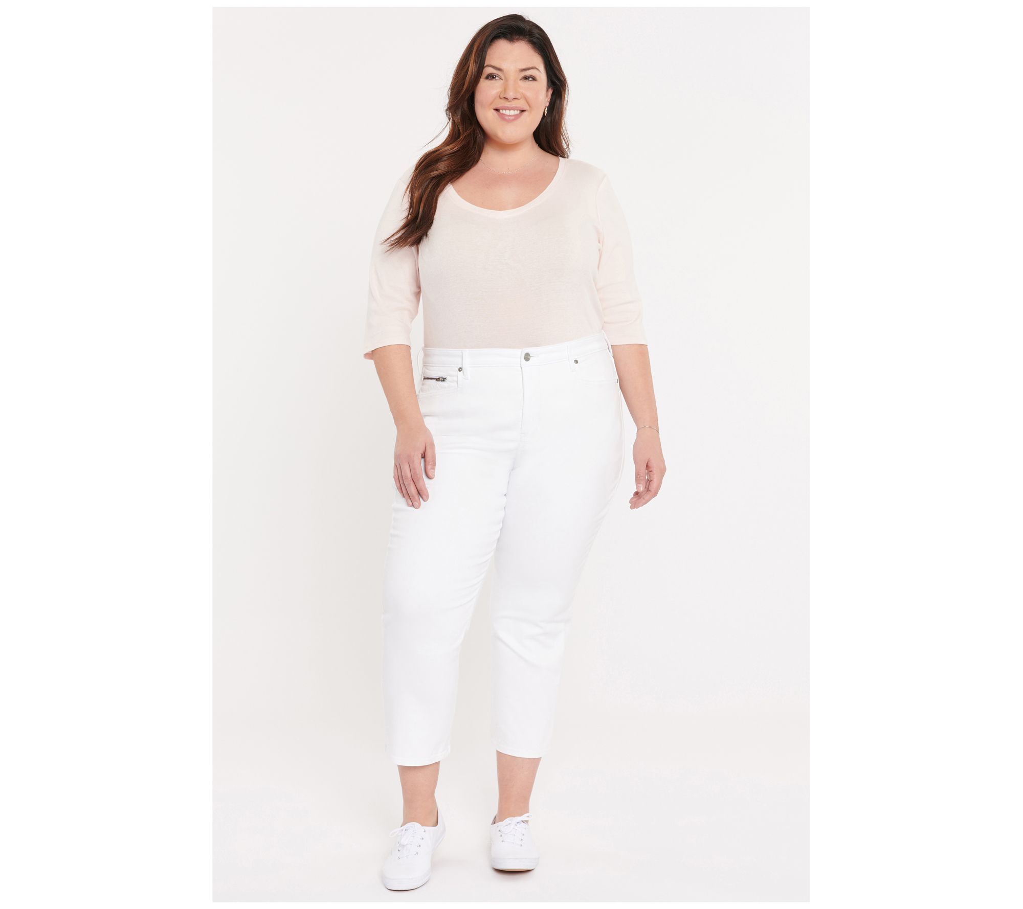 NYDJ Relaxed Piper Crop Jeans with Zipper Detail - Optic White - QVC.com