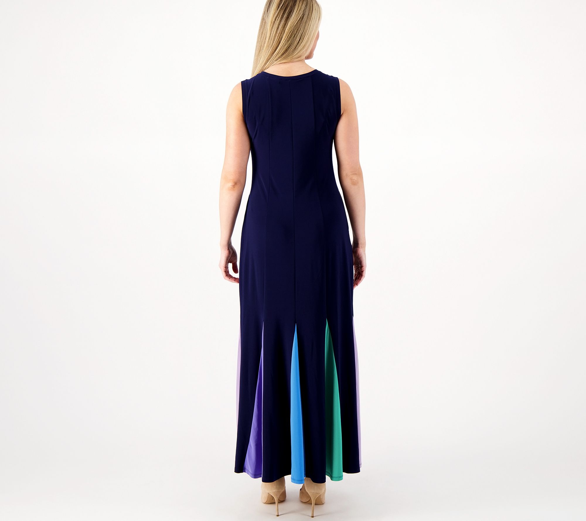 Attitudes by Renee Petite Rainbow Godet Maxi Dress