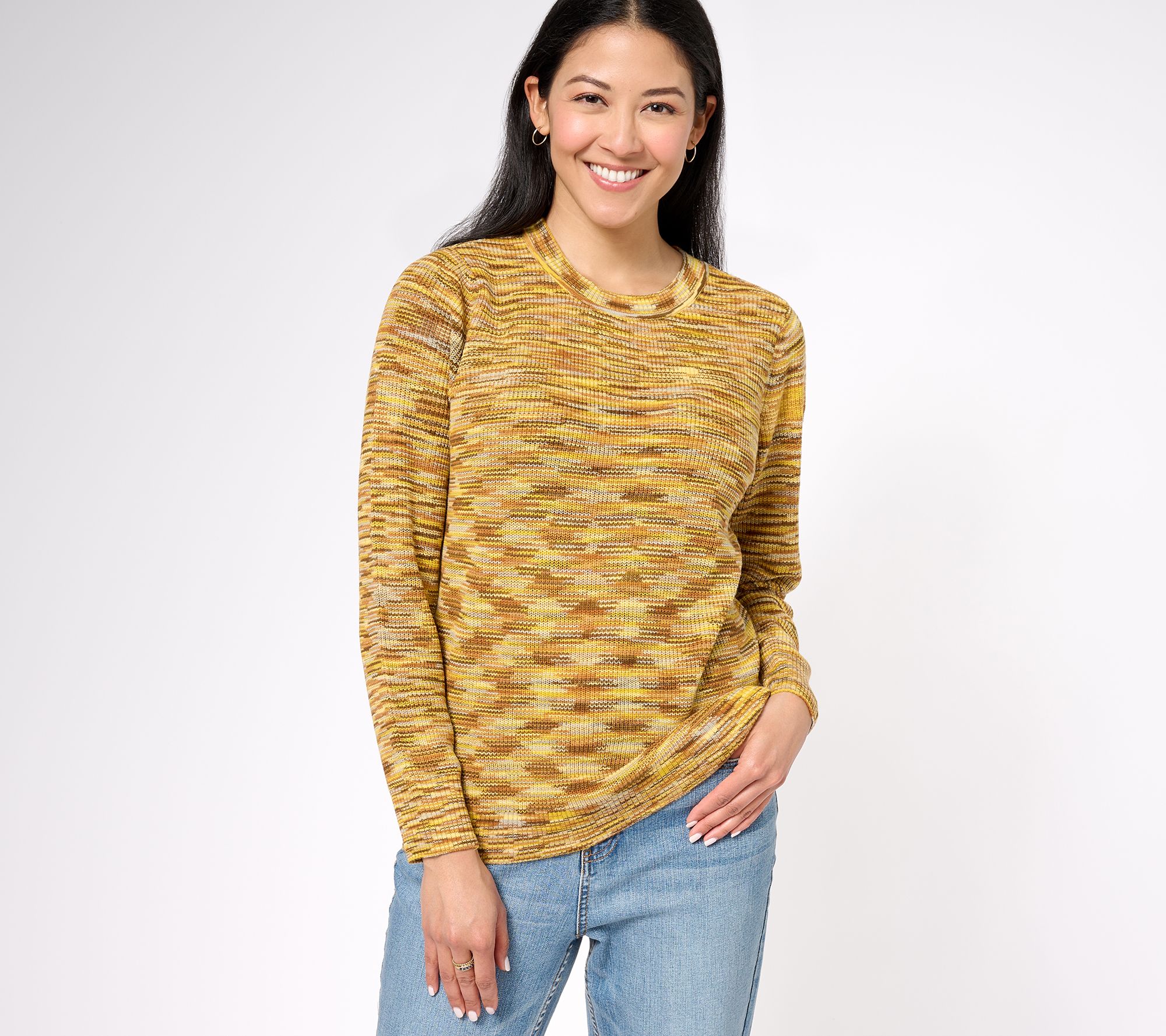 LOGO by Lori Goldstein Brushed Jacquard Sweater 