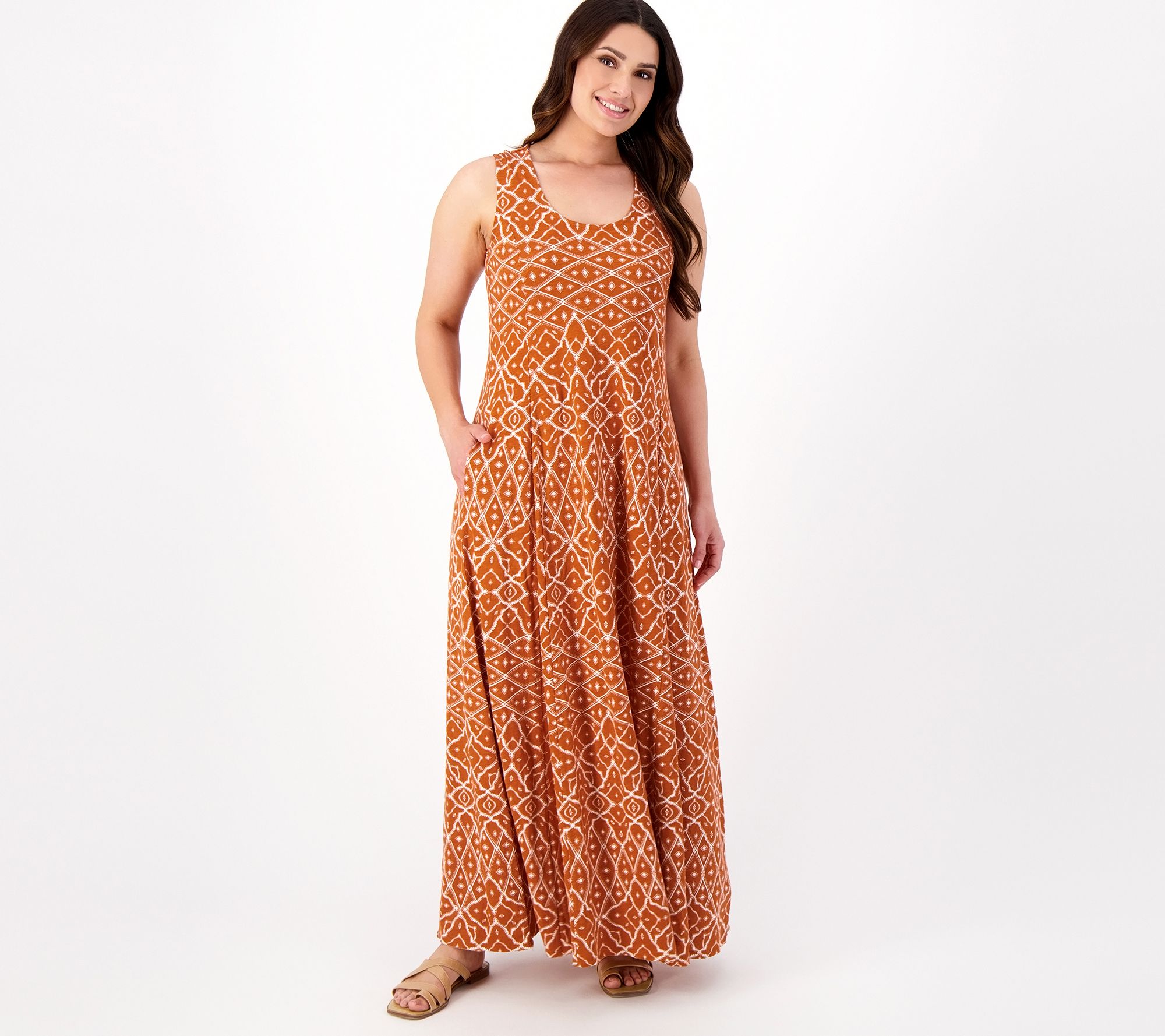Denim & Co. Canyon Retreat Regular Printed Cotton Slub Maxi Dress