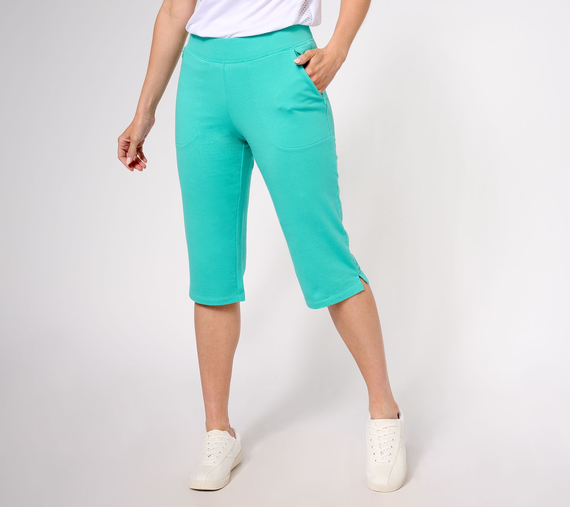 Denim & Co. Active French Terry Straight Leg Skimmer w/ Zip Pockets