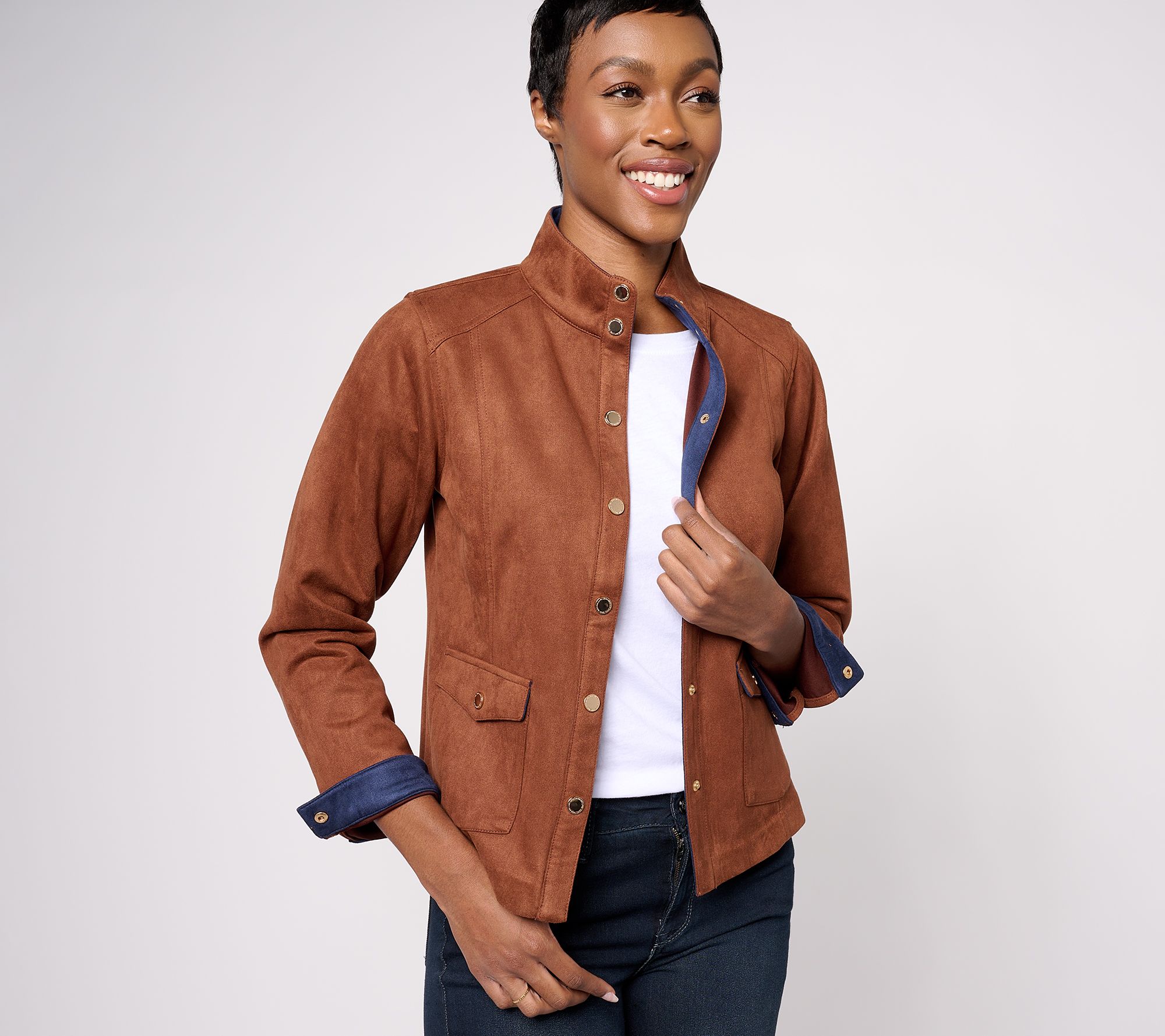 Isaac Mizrahi Live! Faux Suede Jacket with Patch Pockets