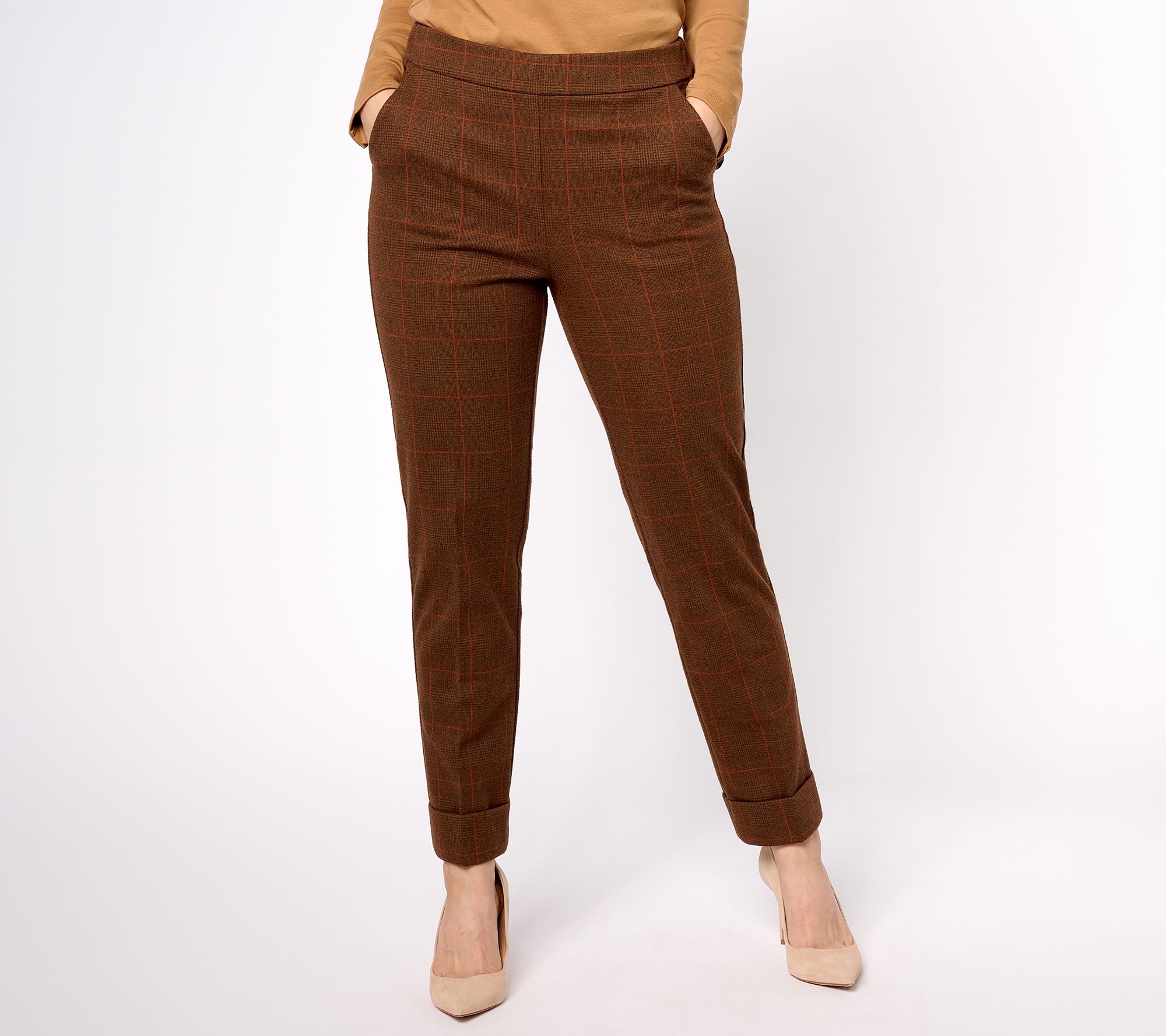 Isaac Mizrahi Live! Tall Yarn Dye Plaid Knit Jacquard Straight Pants