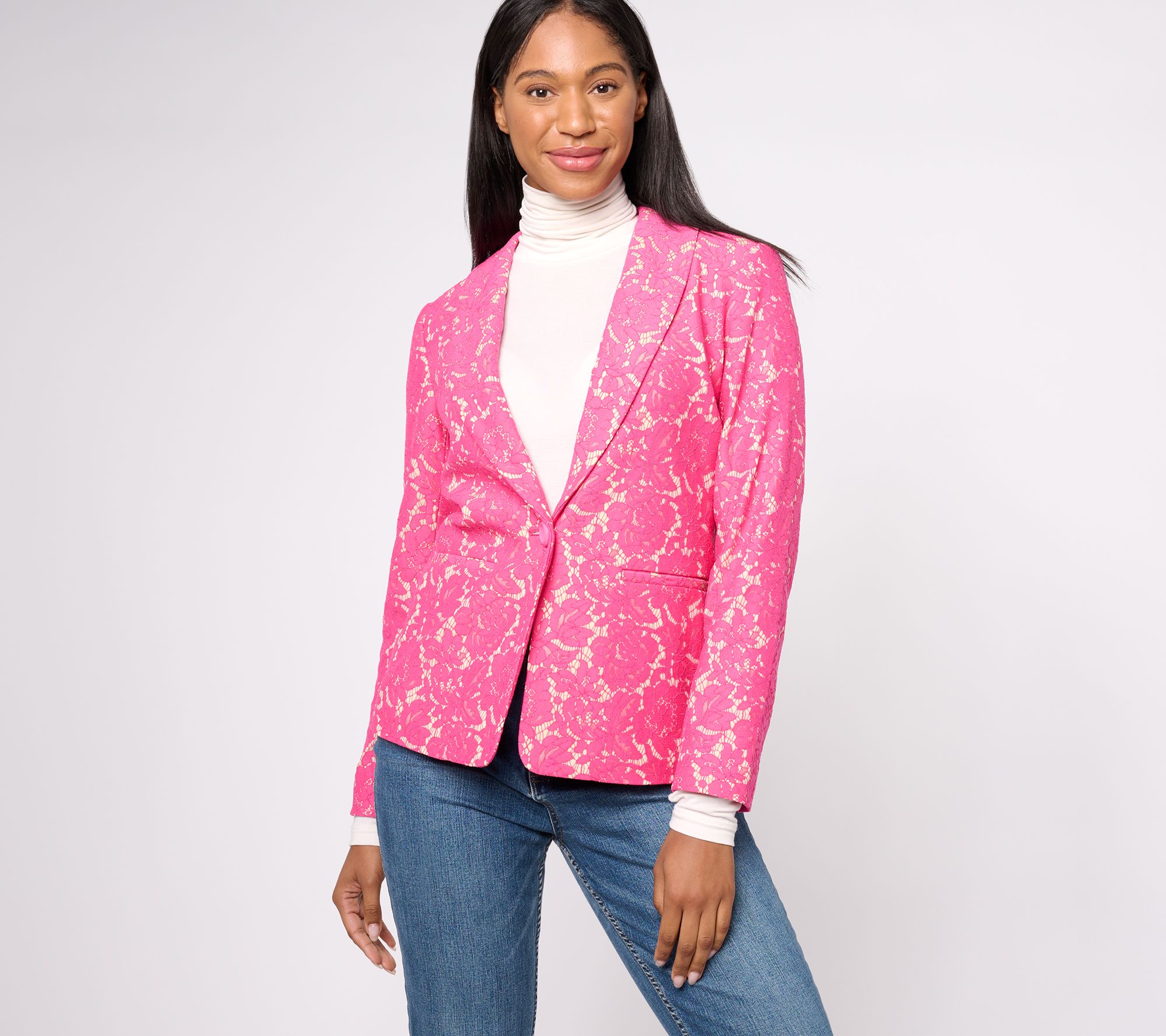 Occasions Susan Graver Reg Lace Fusion Notch Collar Fully Lined Blazer