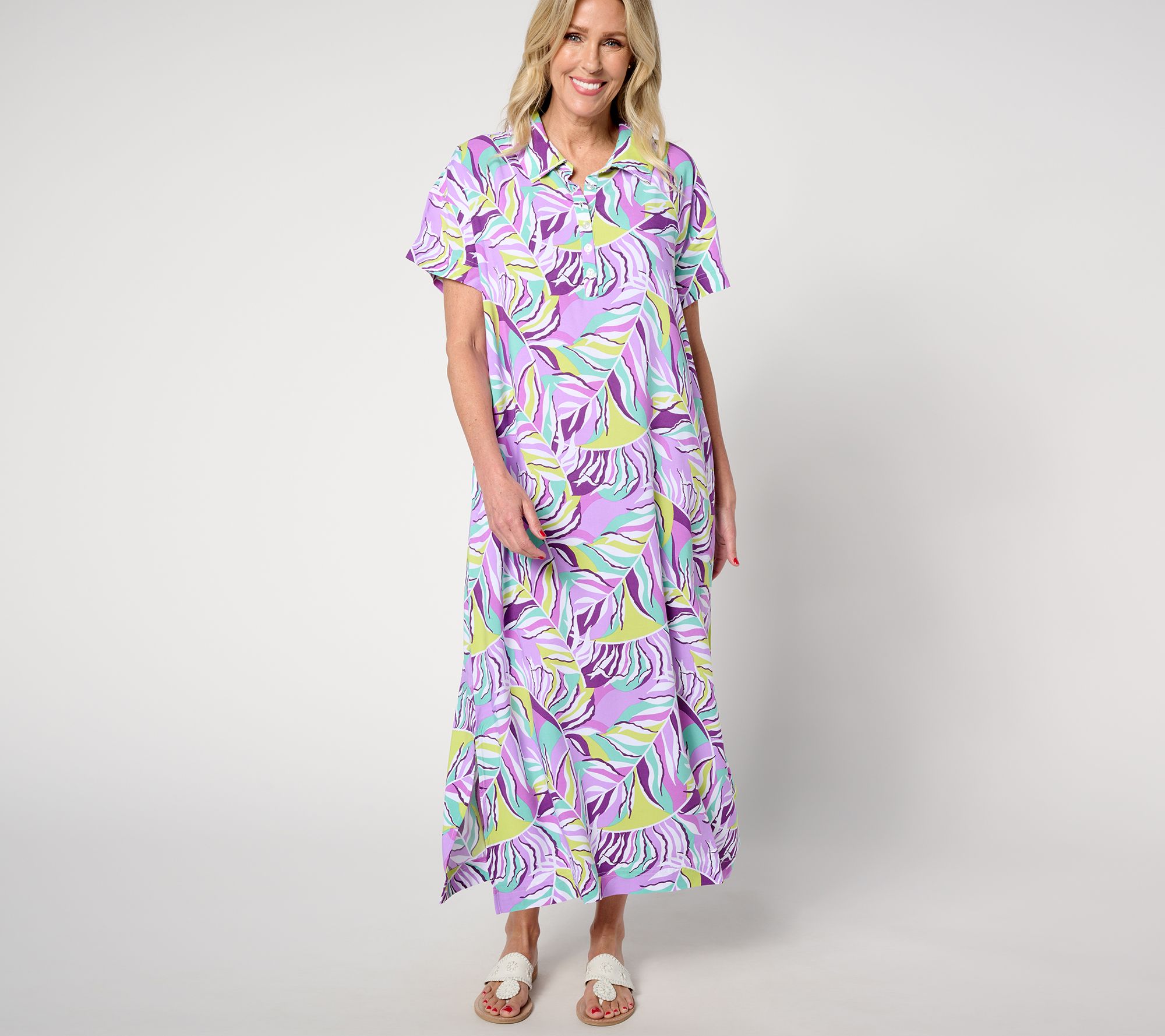 Stan Herman Button Placket Woven Caftan