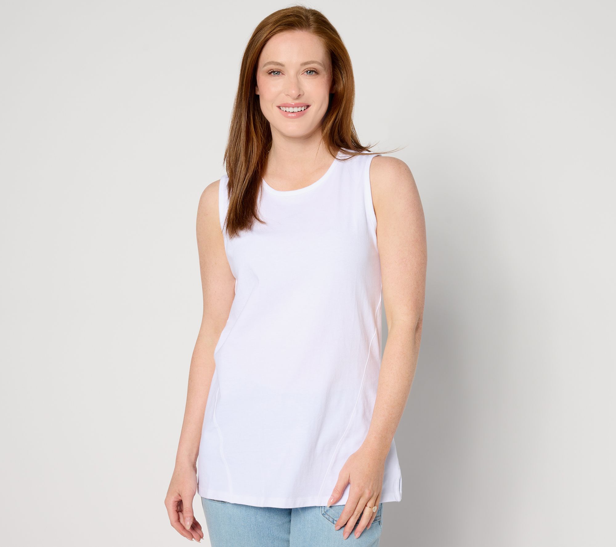 Denim & Co. Essentials Petite True Cotton Jersey Tunic Tank