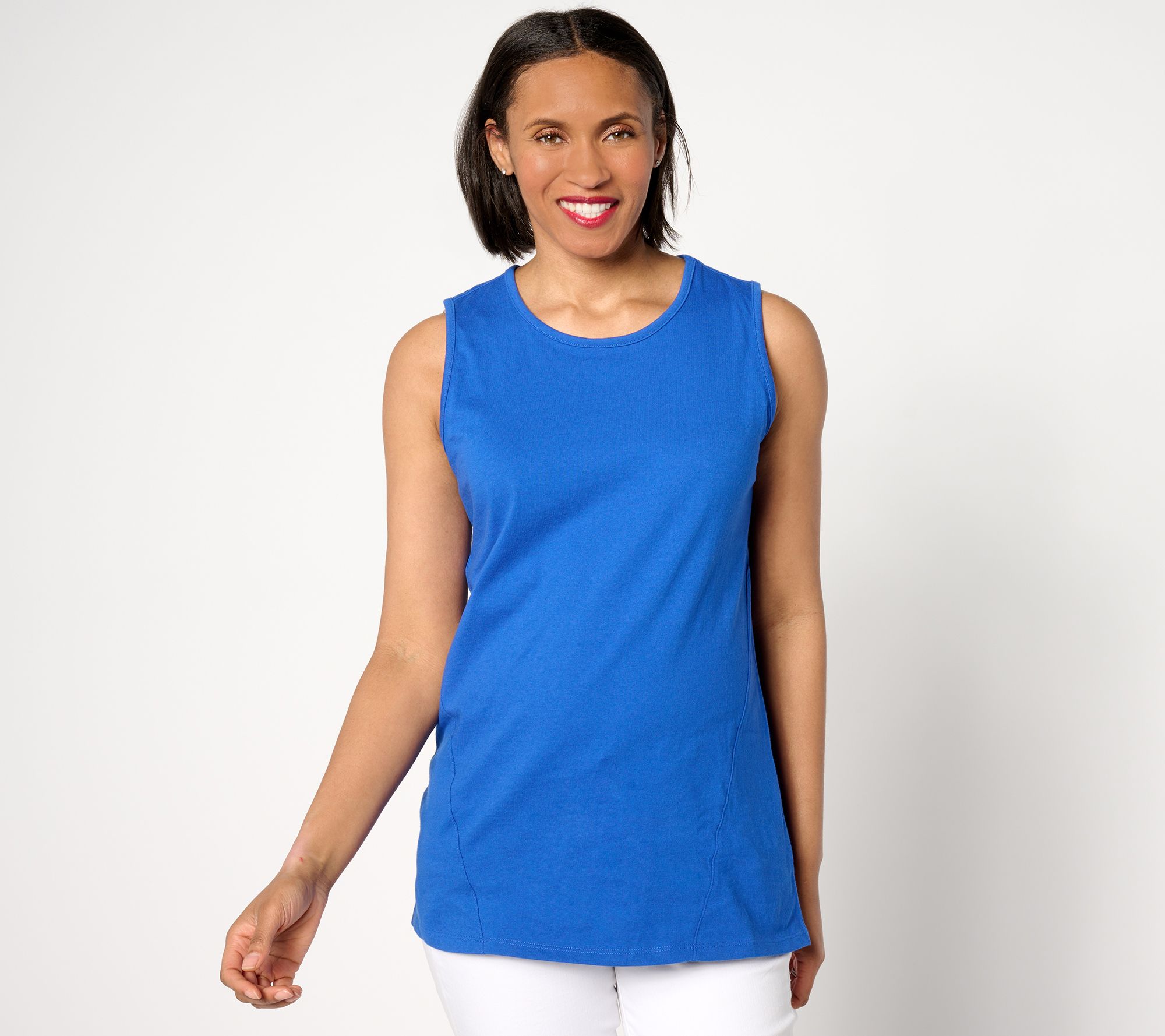 Denim & Co. Essentials Petite True Cotton Jersey Tunic Tank
