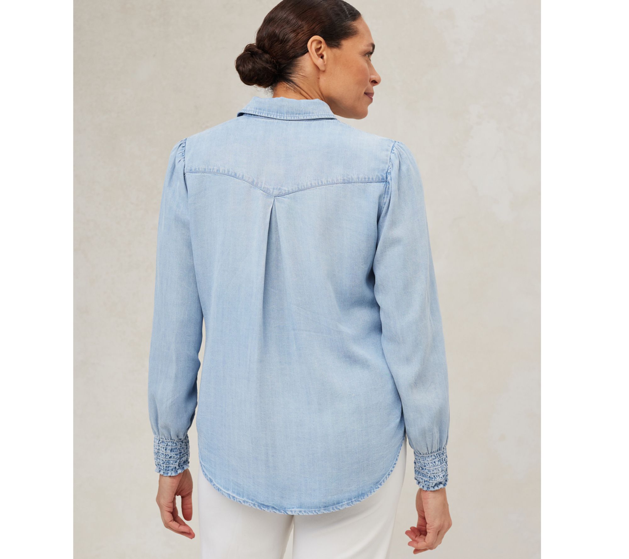Side Stitch Flap Pocket Button-Front Top - Light Mist - QVC.com