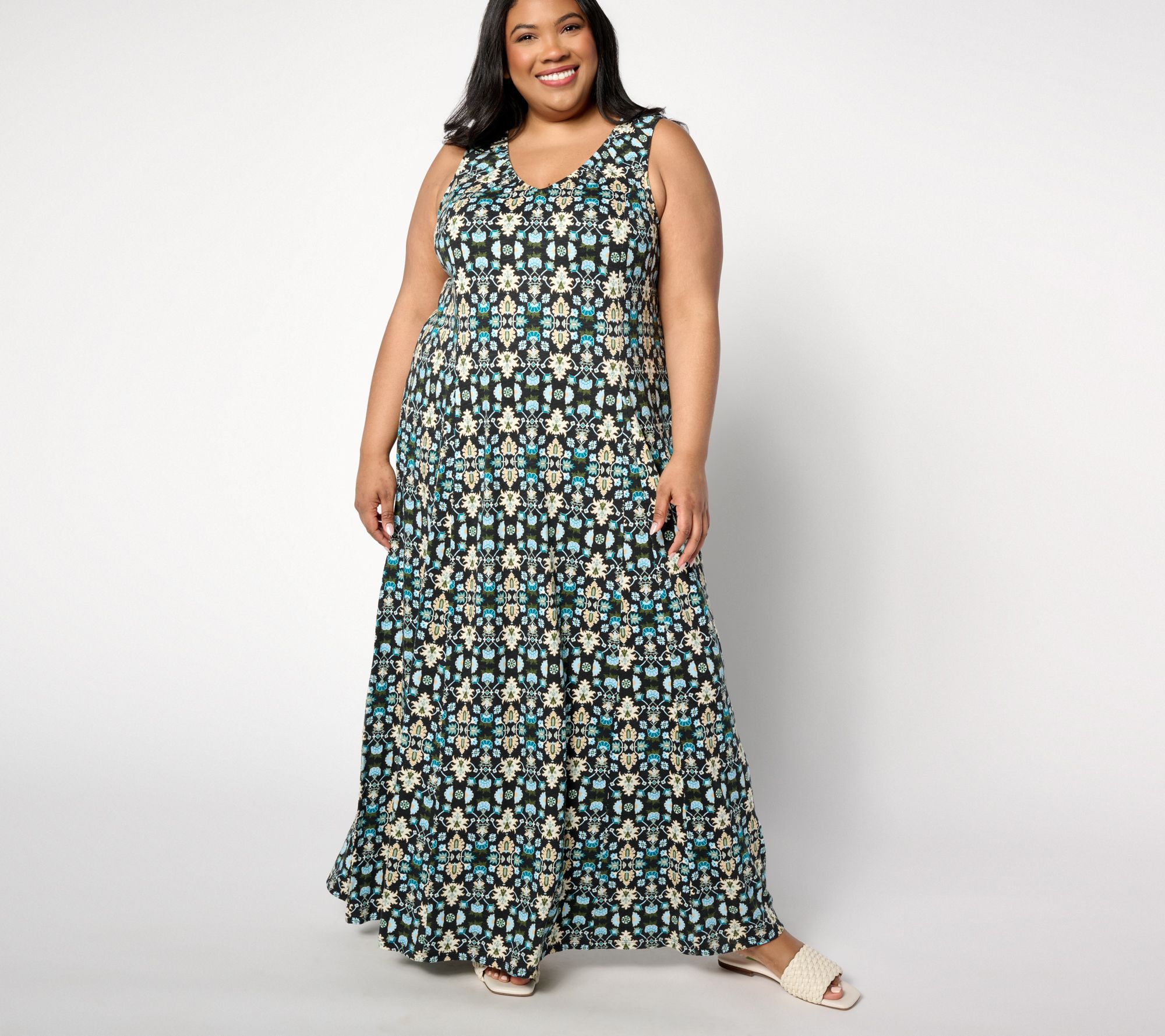 Denim & Co. Canyon Retreat Shirred V-Neck Maxi Dress