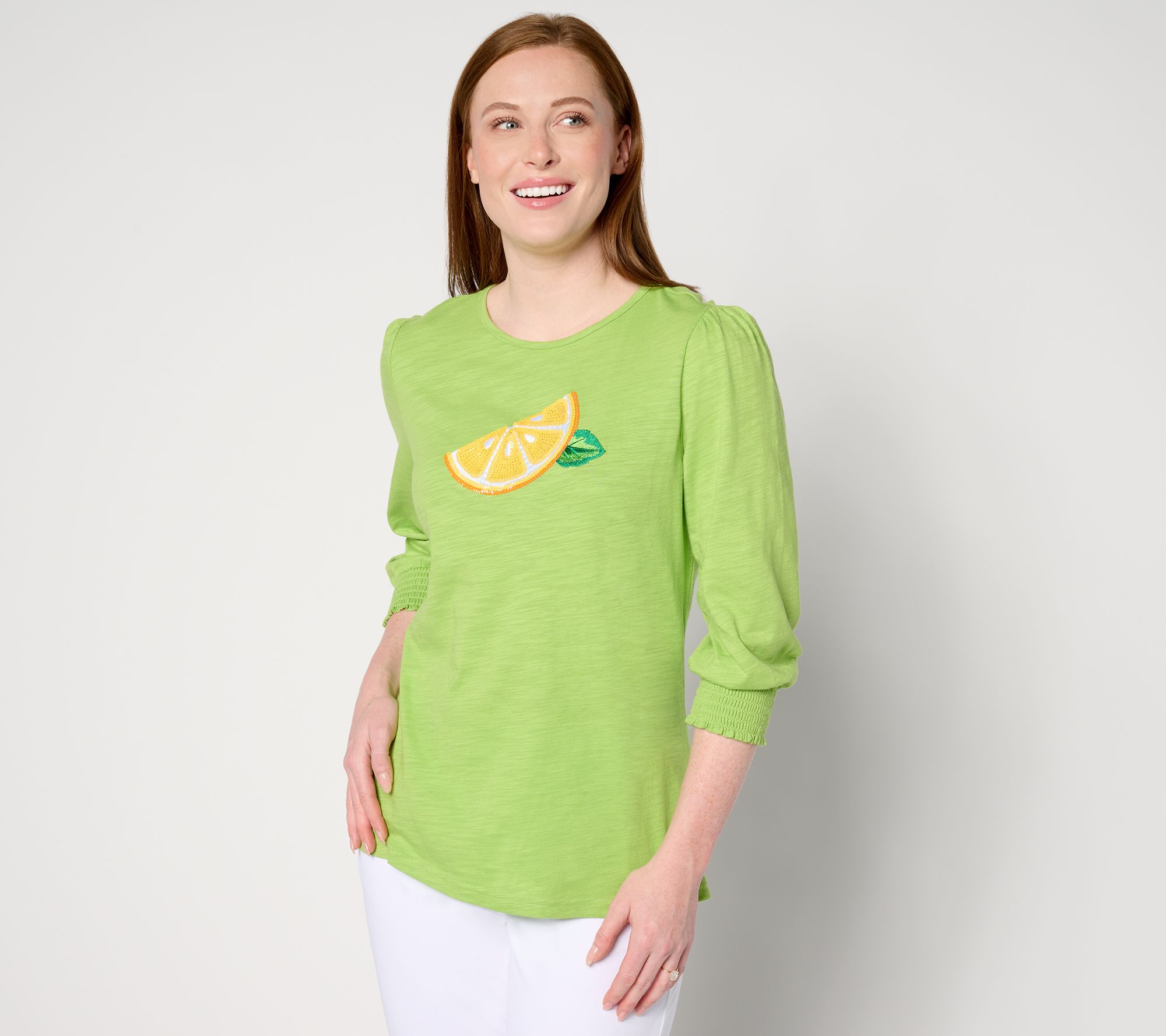 Quacker Factory Sweet Summer Sequin Top with Smocked Sleeves