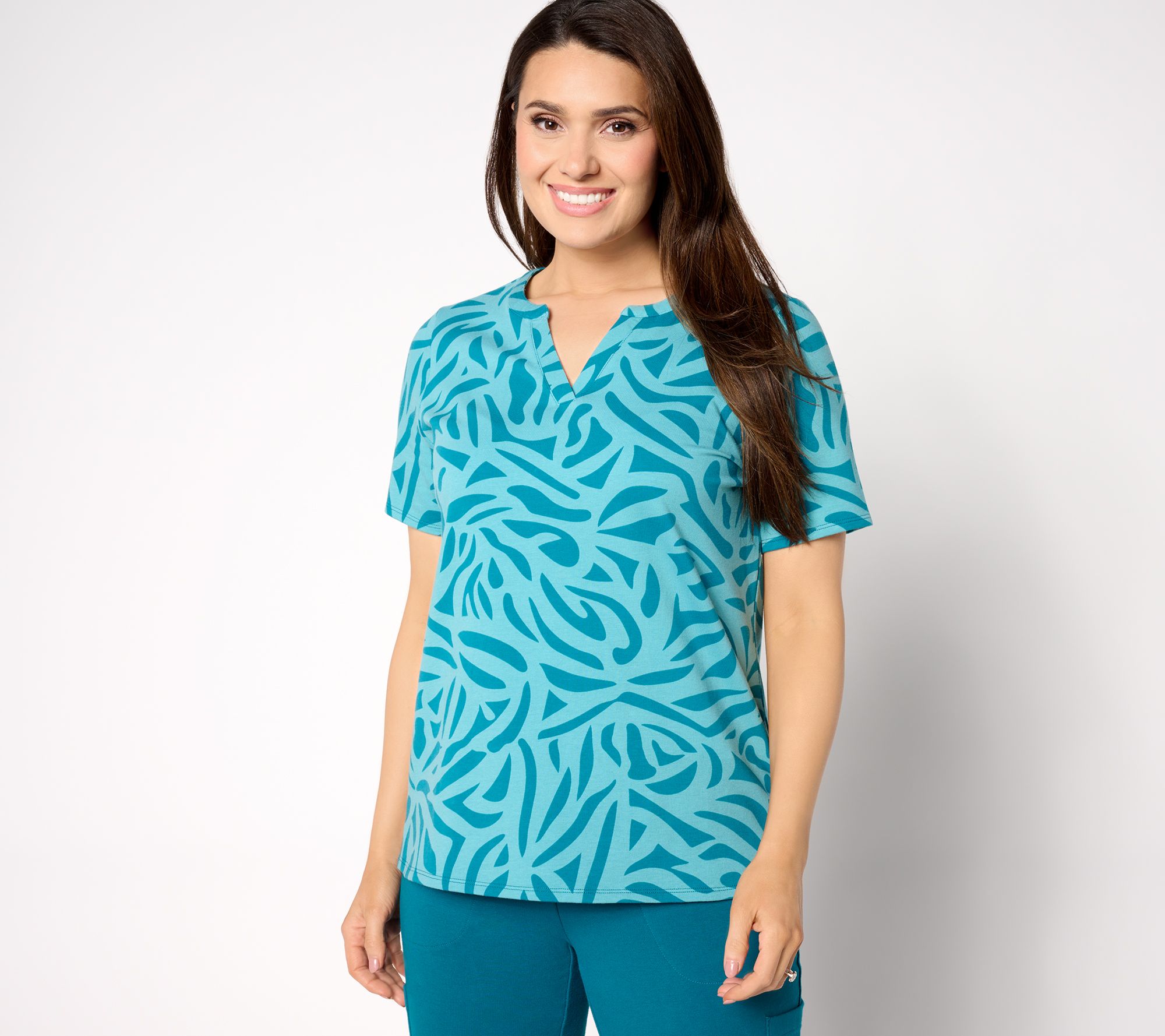 Sport Savvy Printed Splitneck Short Sleeve Top - QVC.com