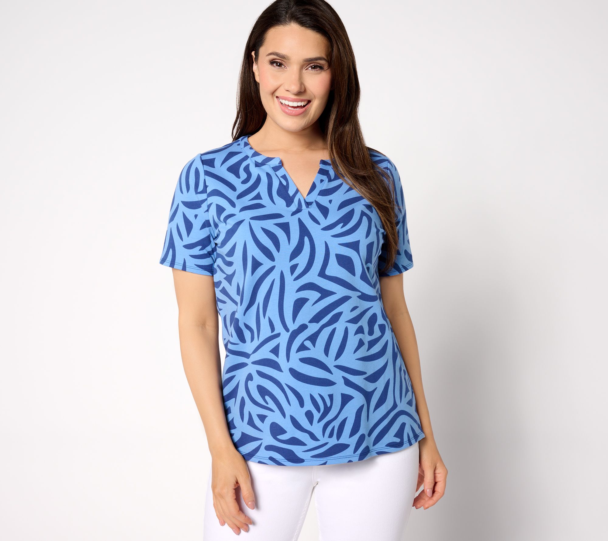 Sport Savvy Printed Splitneck Short Sleeve Top