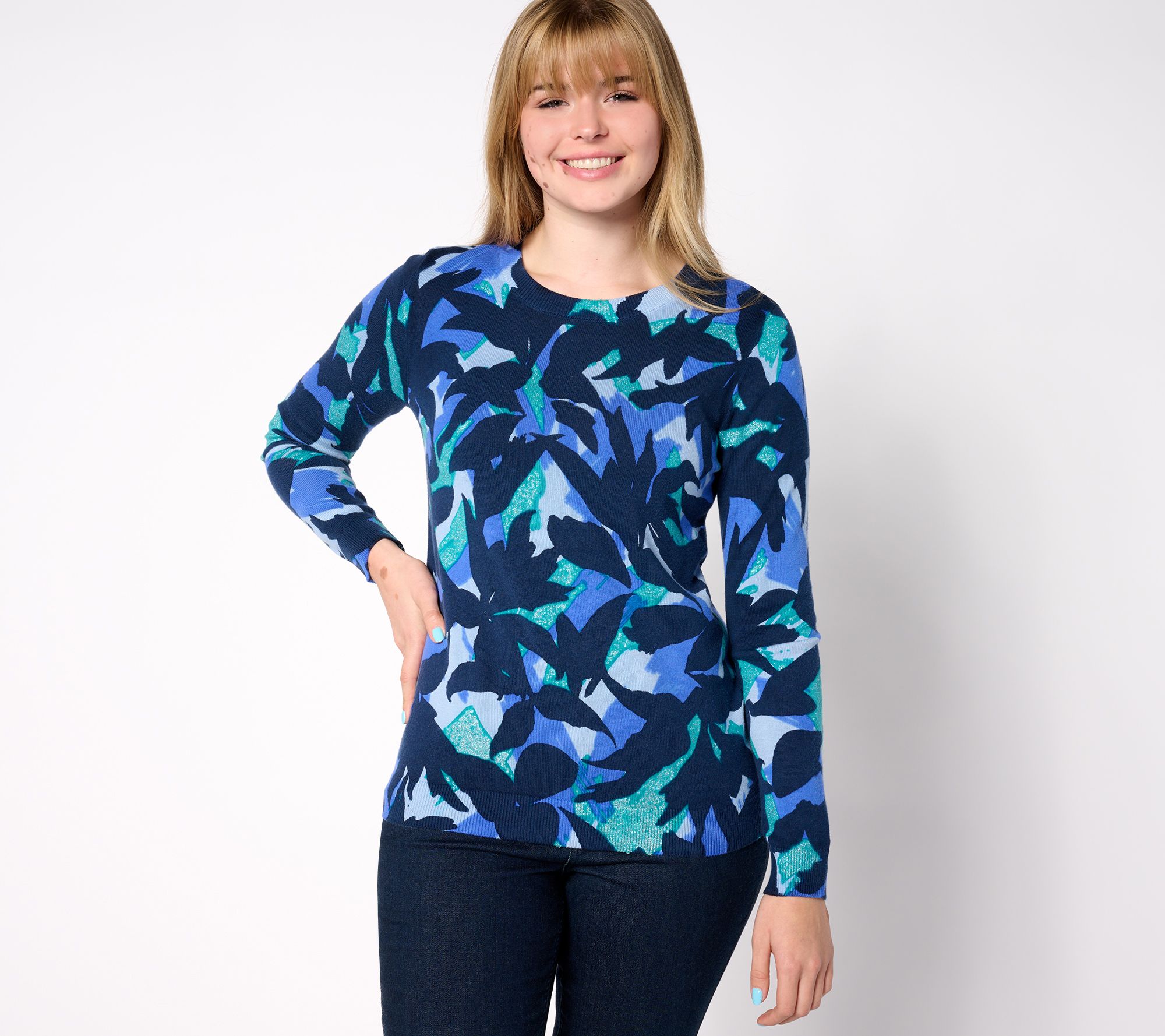 "As Is" Susan Graver Printed Crewneck Sweater
